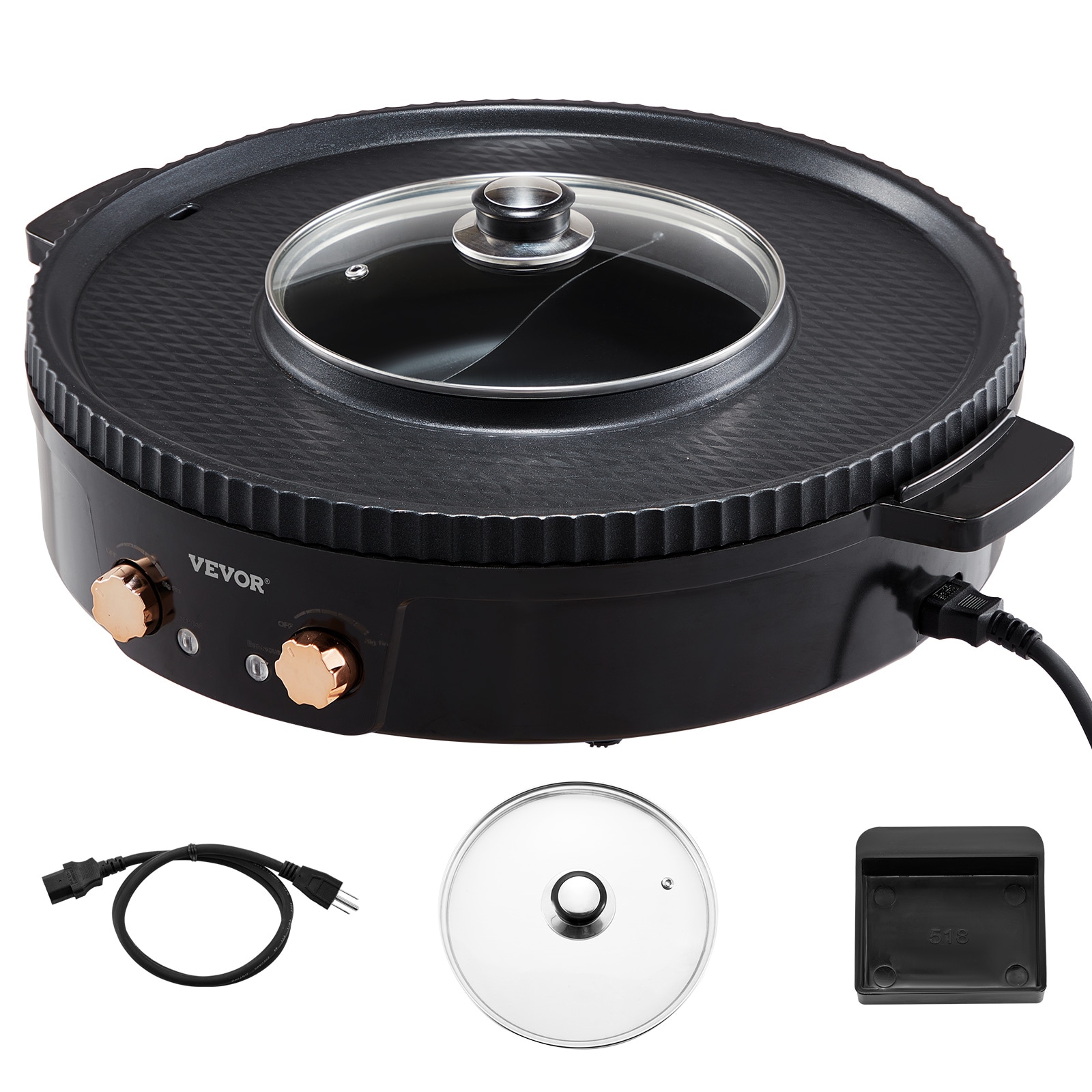 VEVOR FTSS2200W110VHHAWV1 2 in 1 Electric Hot Pot Grill 1800 -Watt Electrical Components + Cast Aluminum Electric Grill