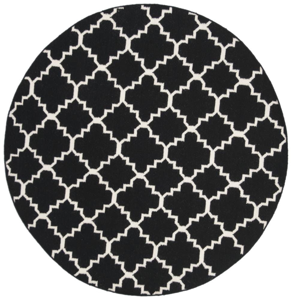 Safavieh DHU554L-6R Dhurries Malina 6 x 6 (ft) Wool Black/Ivory Round Indoor Trellis Coastal Area rug