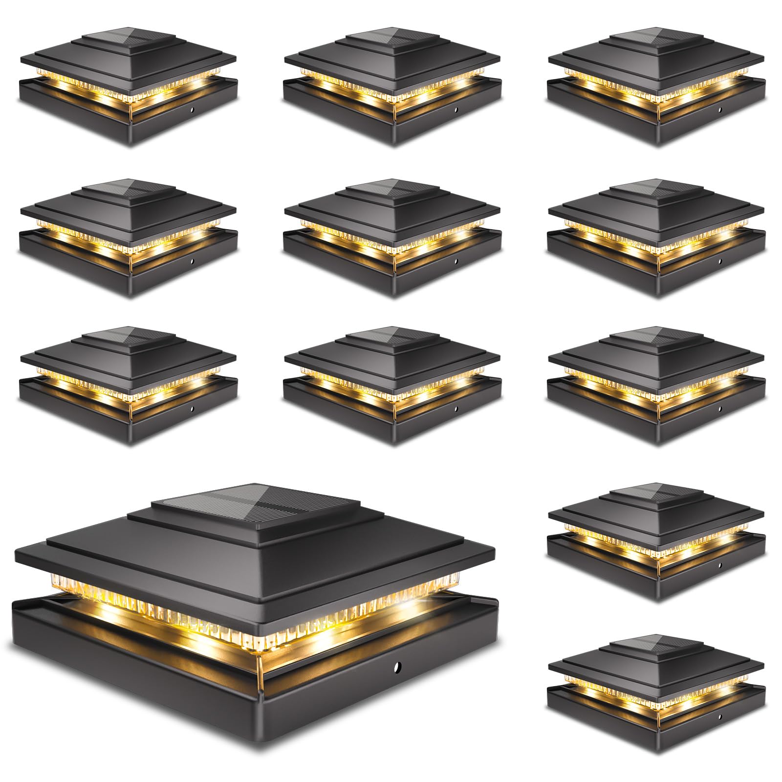 Justincity  Solar Post Cap Lights 12 pack Outdoor Waterproof Fence Post Lights for 4x4 5x5 6x6 Wood or Vinyl Posts Two Color Modes for Deck