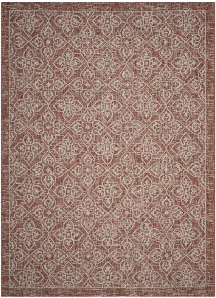 Round Rust and Light Grey Flat Woven Synthetic Area Rug, 8' x 11'