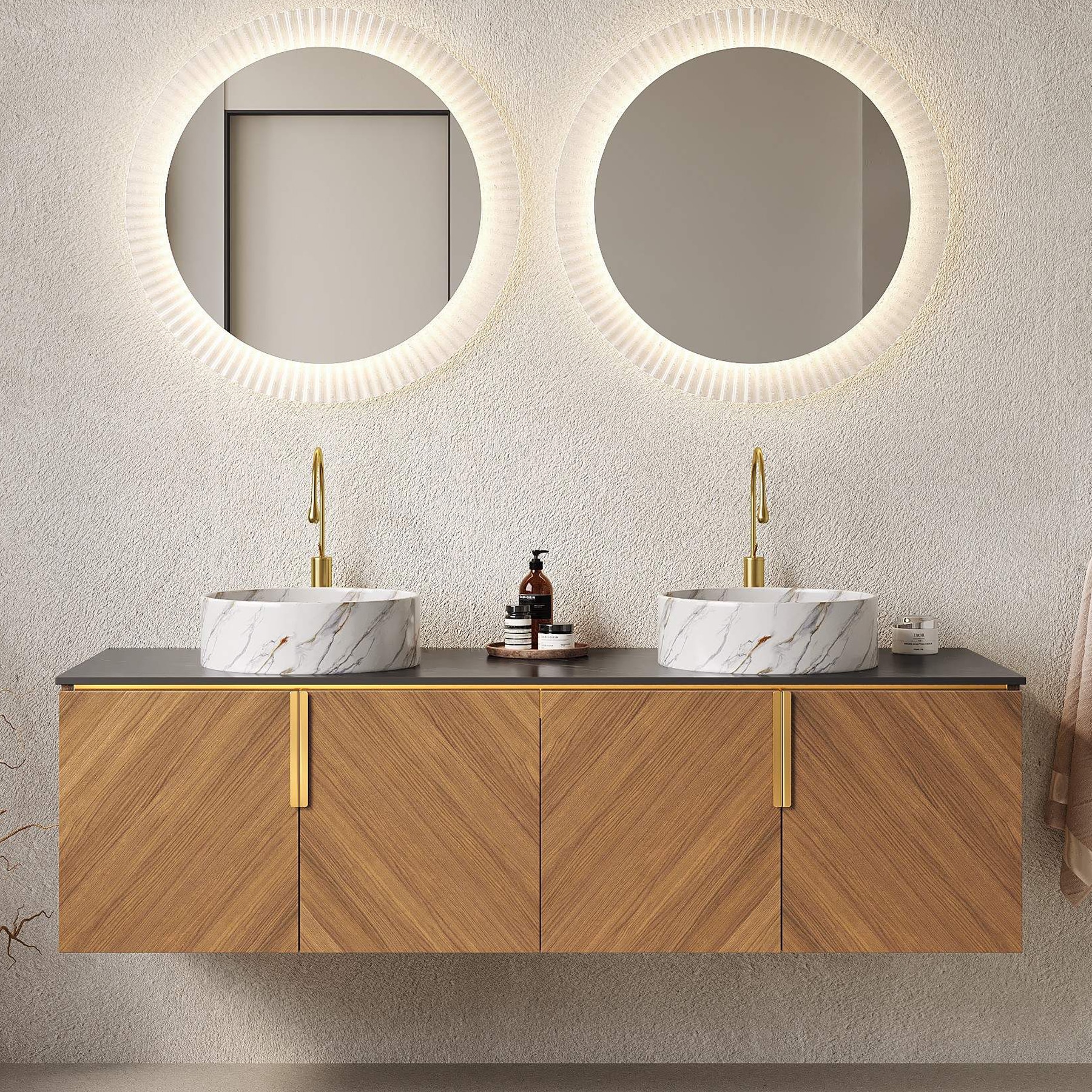 Dexmalle W2615S00094 60-in Espresso Wall-Mounted Double Sink Bathroom Vanity with Sintered Stone Top
