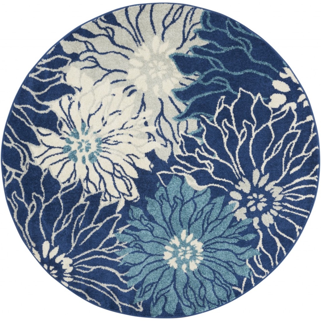 HomeRoots 4000385478 4 x 4 (ft) Polypropylene Navy Ivory Round Indoor Floral Area rug