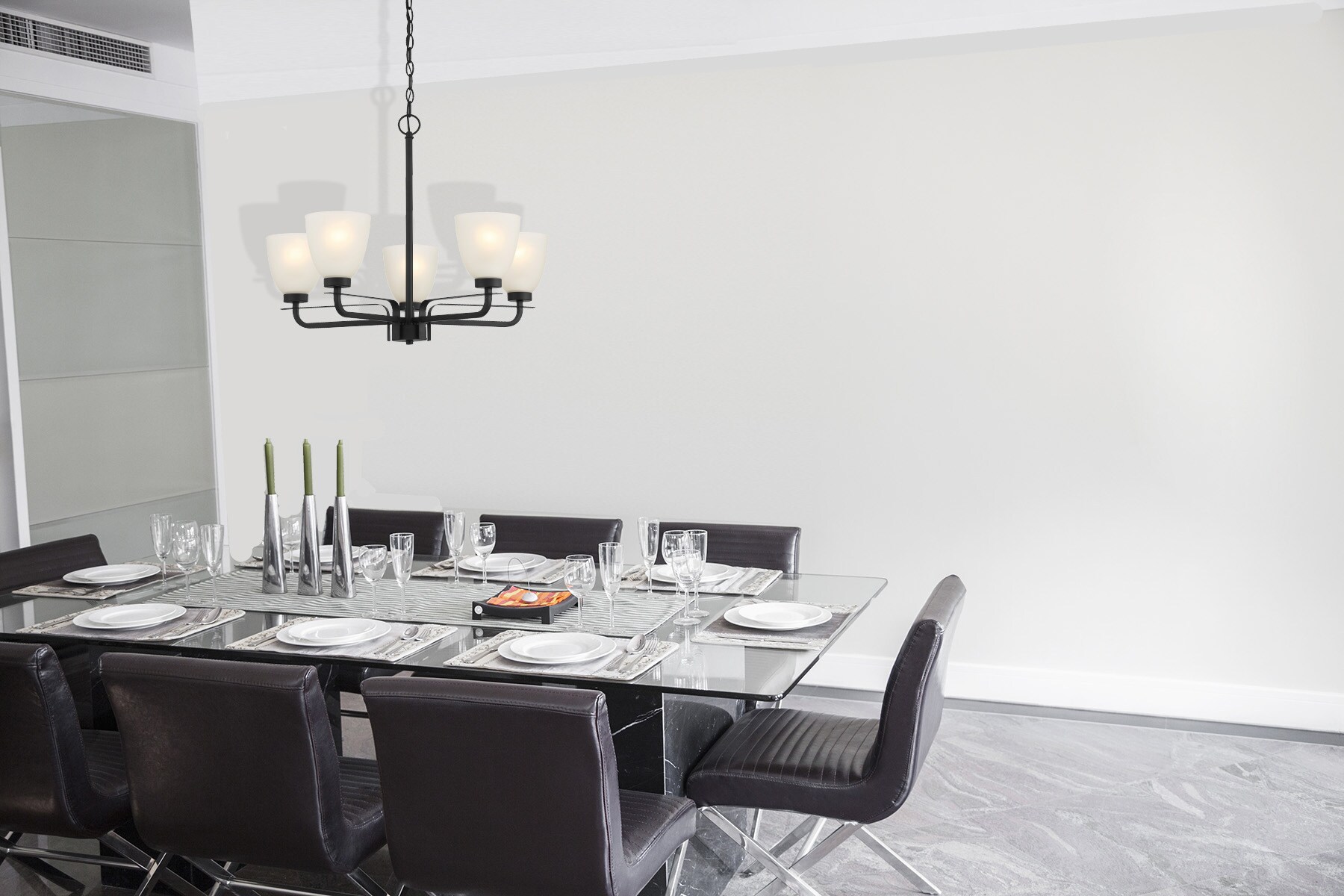 Mini Coal Black 5-Light Chandelier with Etched Glass Shade