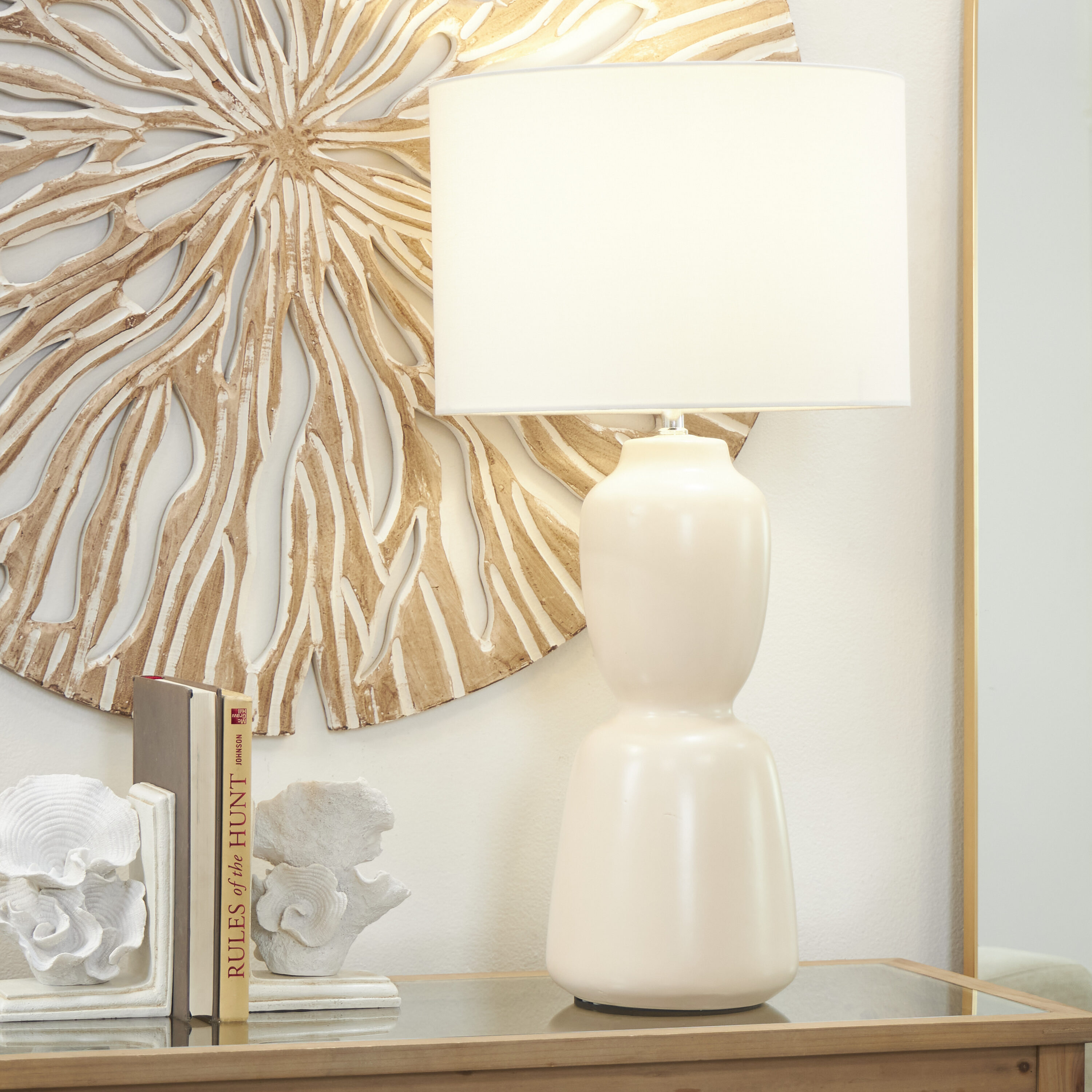 Grayson Lane 820870 27.5-in Cream Hourglass LED On/Off switch Table Lamp with Linen Shade