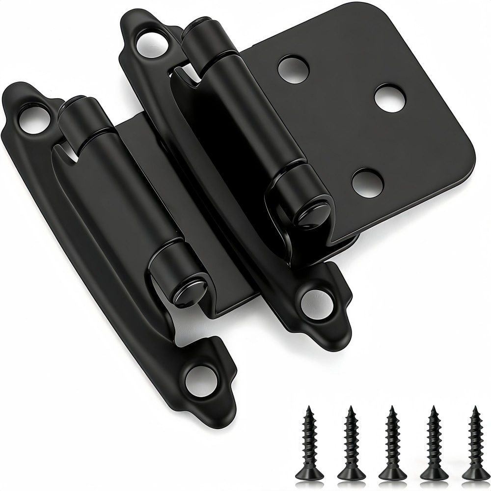 Numhew 1/2 in Overlay 30-Pair Self-Closing Semi-Concealed Face Mount Matte Black Cabinet Hinges