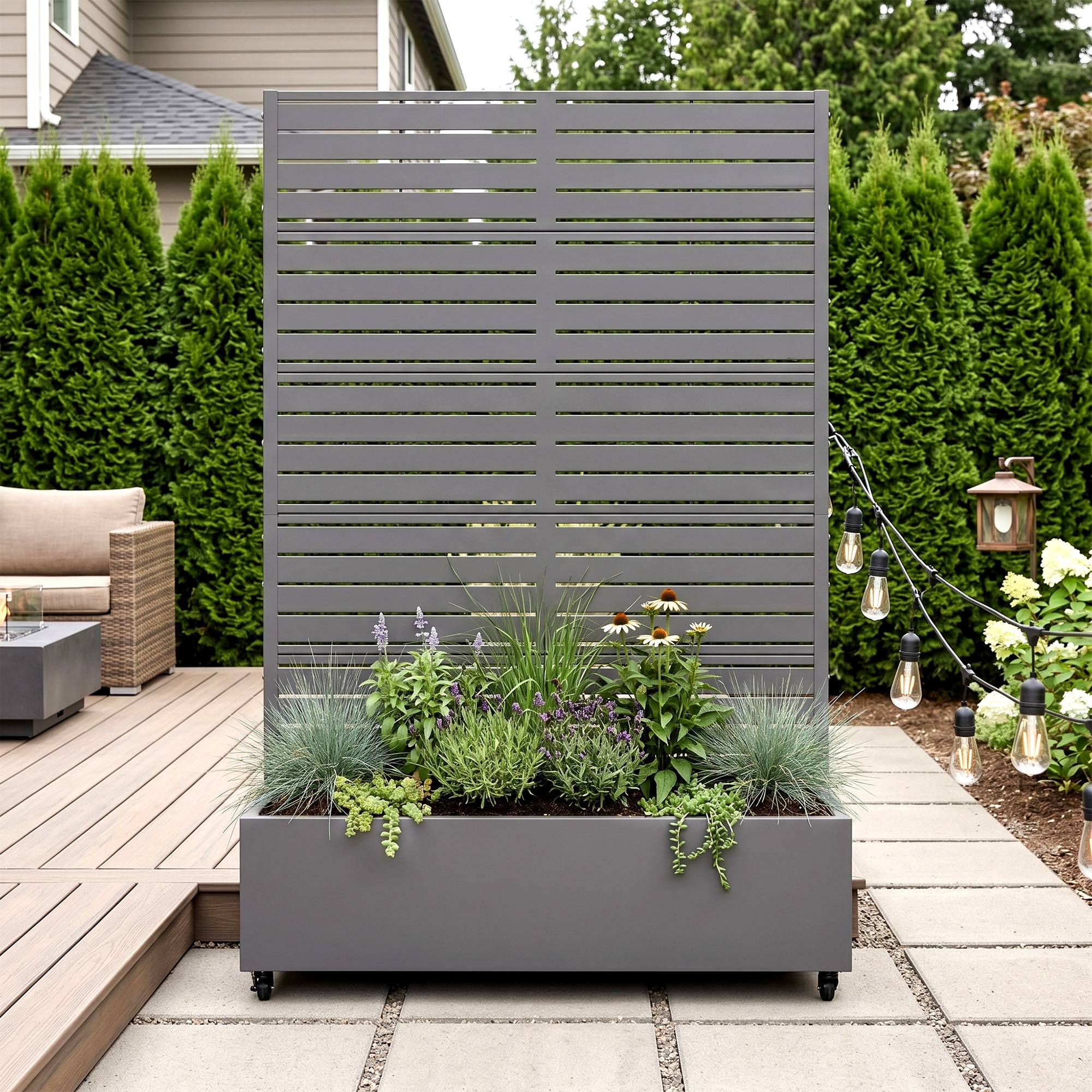 73-in H x 47-in W x 16-in D Metal Planter Box with Trellis