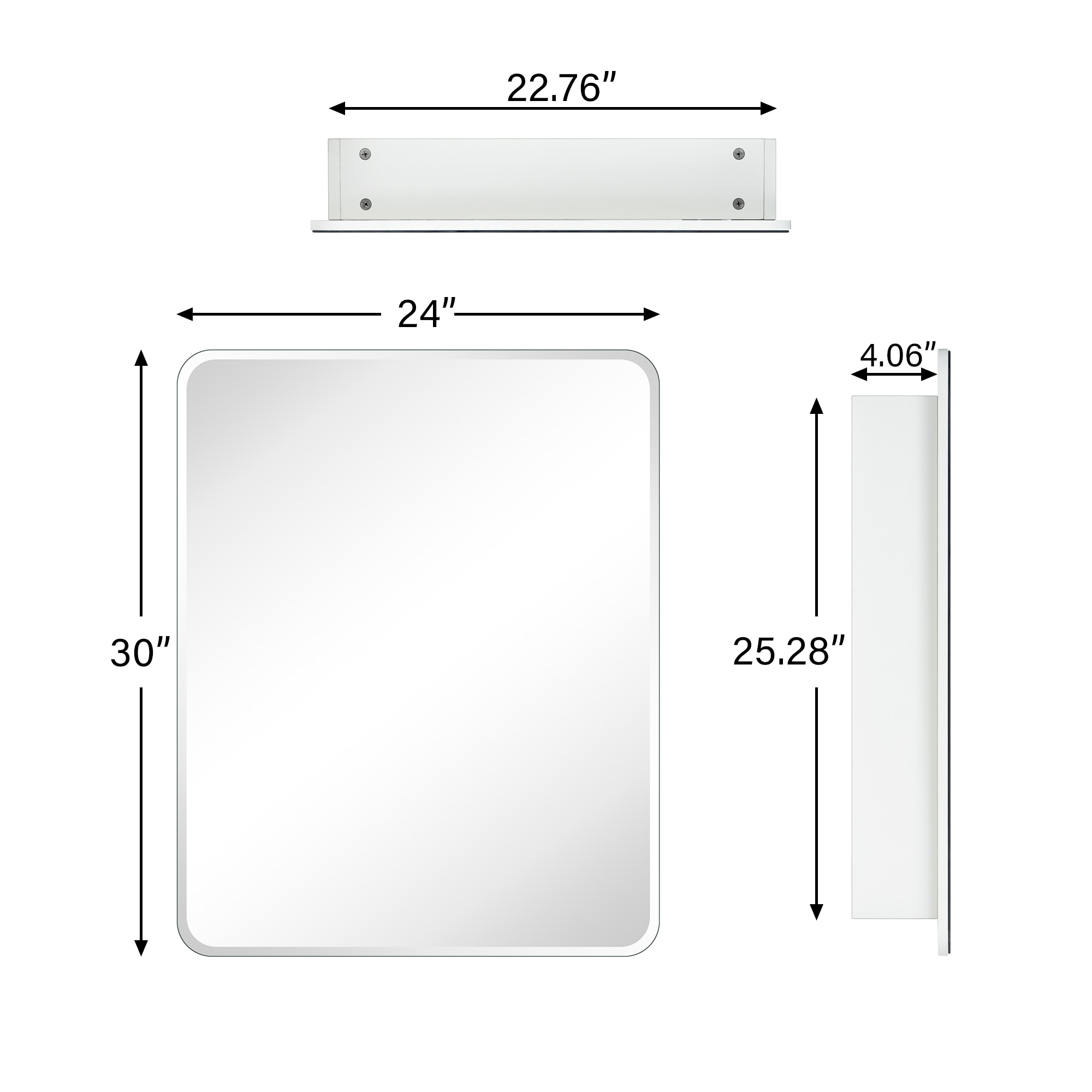TEHOME 24'' x 30'' White Frameless Metal Medicine Cabinet with Mirror