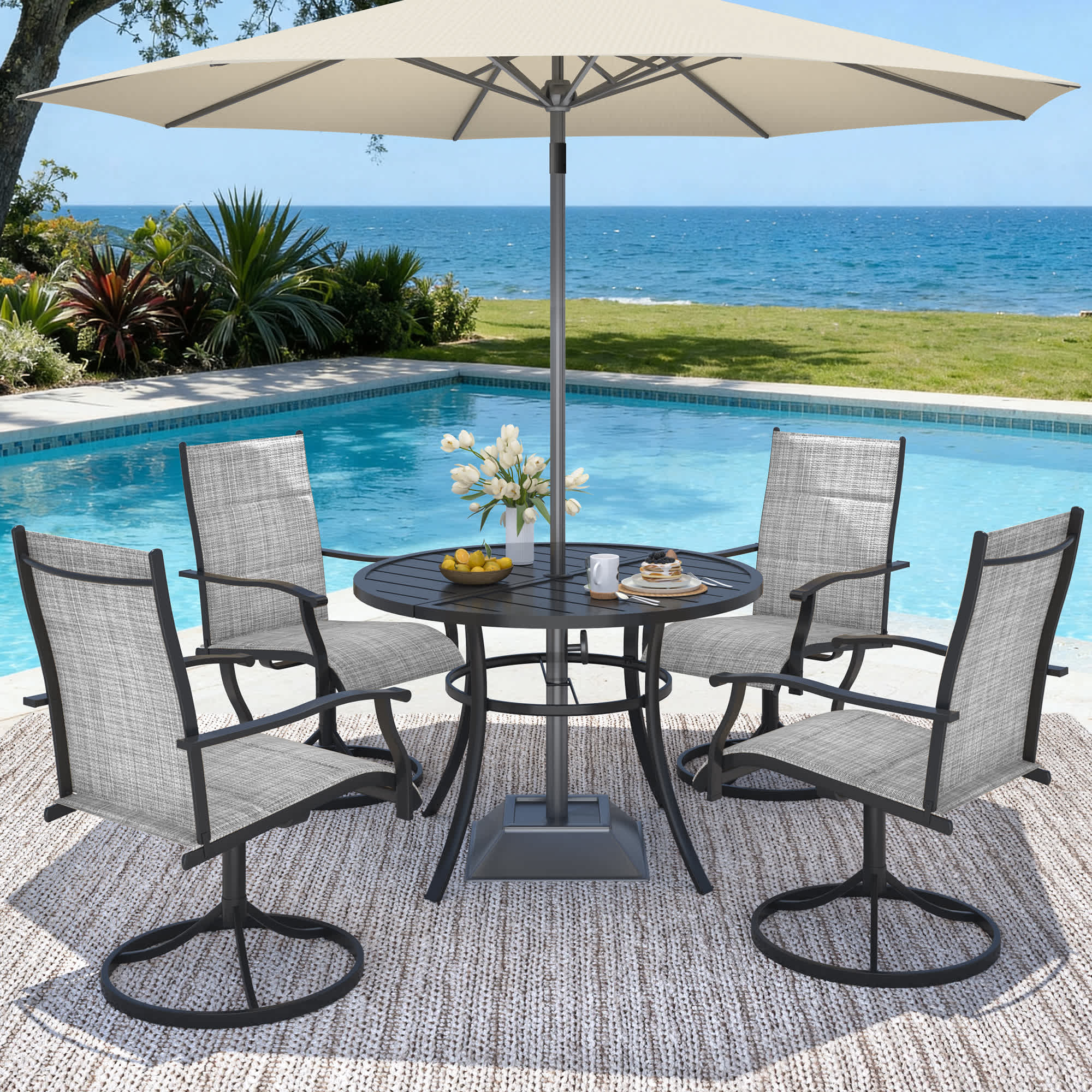 5 Piece Patio Dining Set/Outdoor Dining Table And Chairs Set For 4