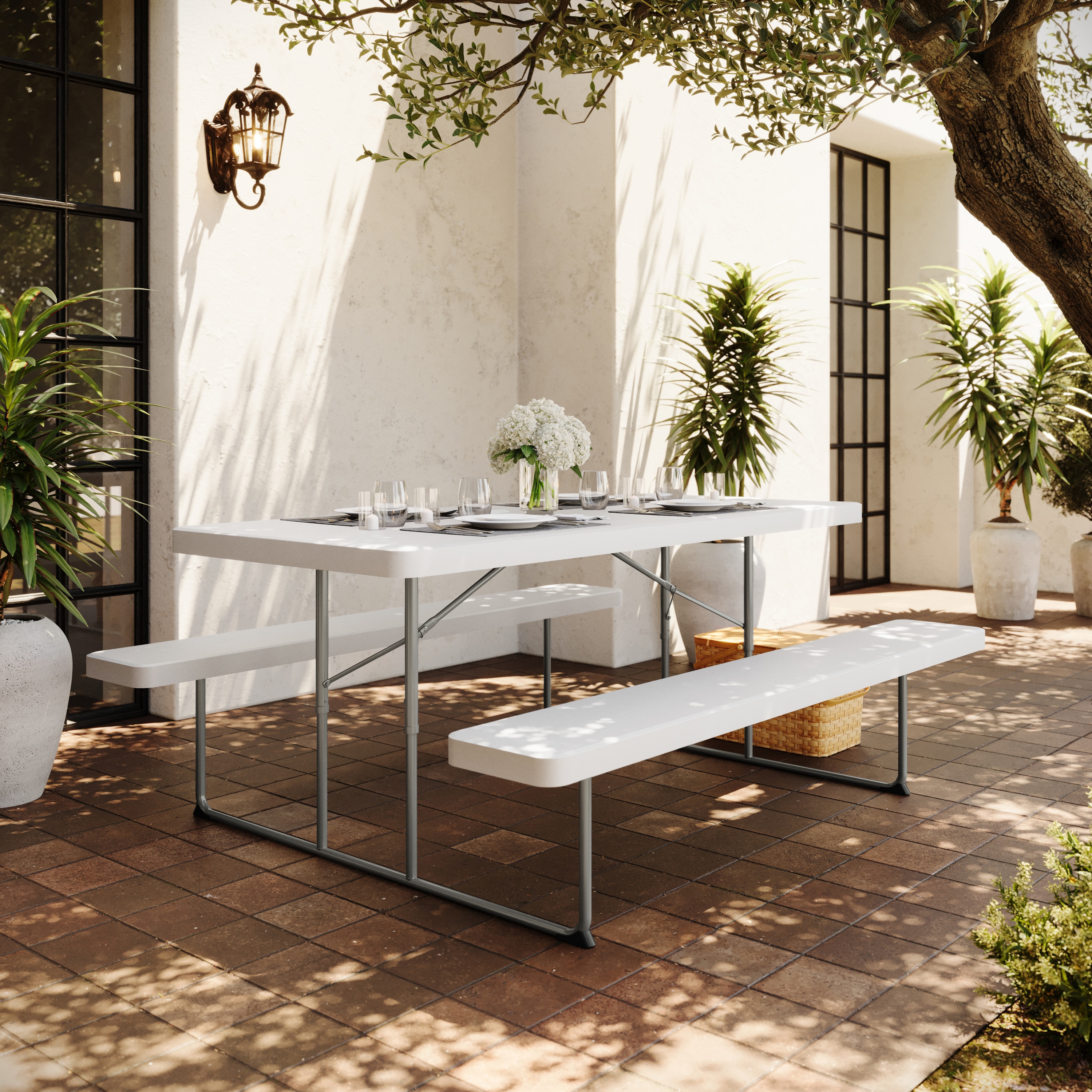 Flash Furniture - Insta-Fold 6 Foot Granite White Indoor-Outdoor Picnic Table - Commercial Grade ...