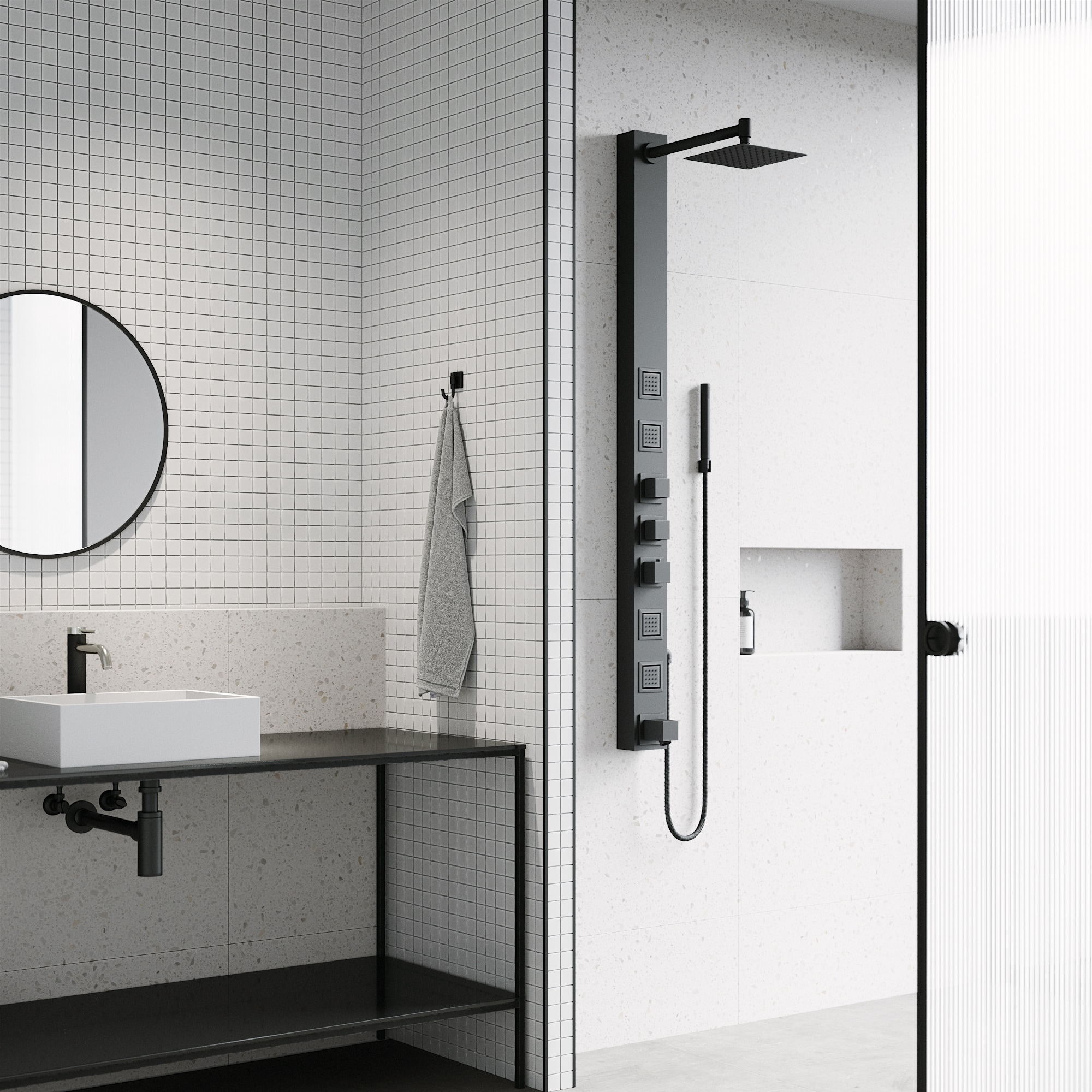 VIGO Bowery Matte Black Waterfall Shower Panel System with 3-way ...