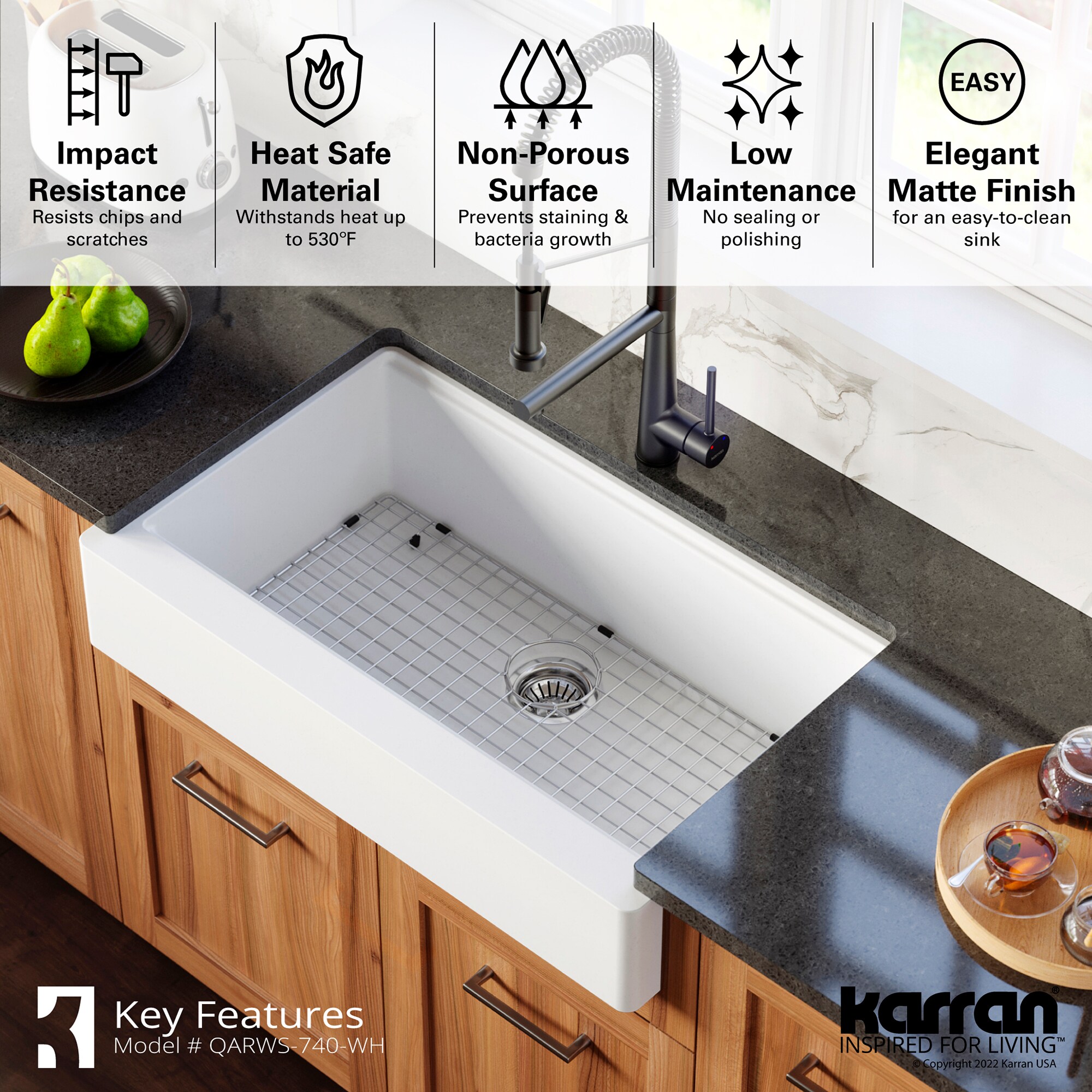 Karran Farmhouse Apron Front 34 In X 2125 In White Quartz Single Bowl Retrofit Workstation 8701