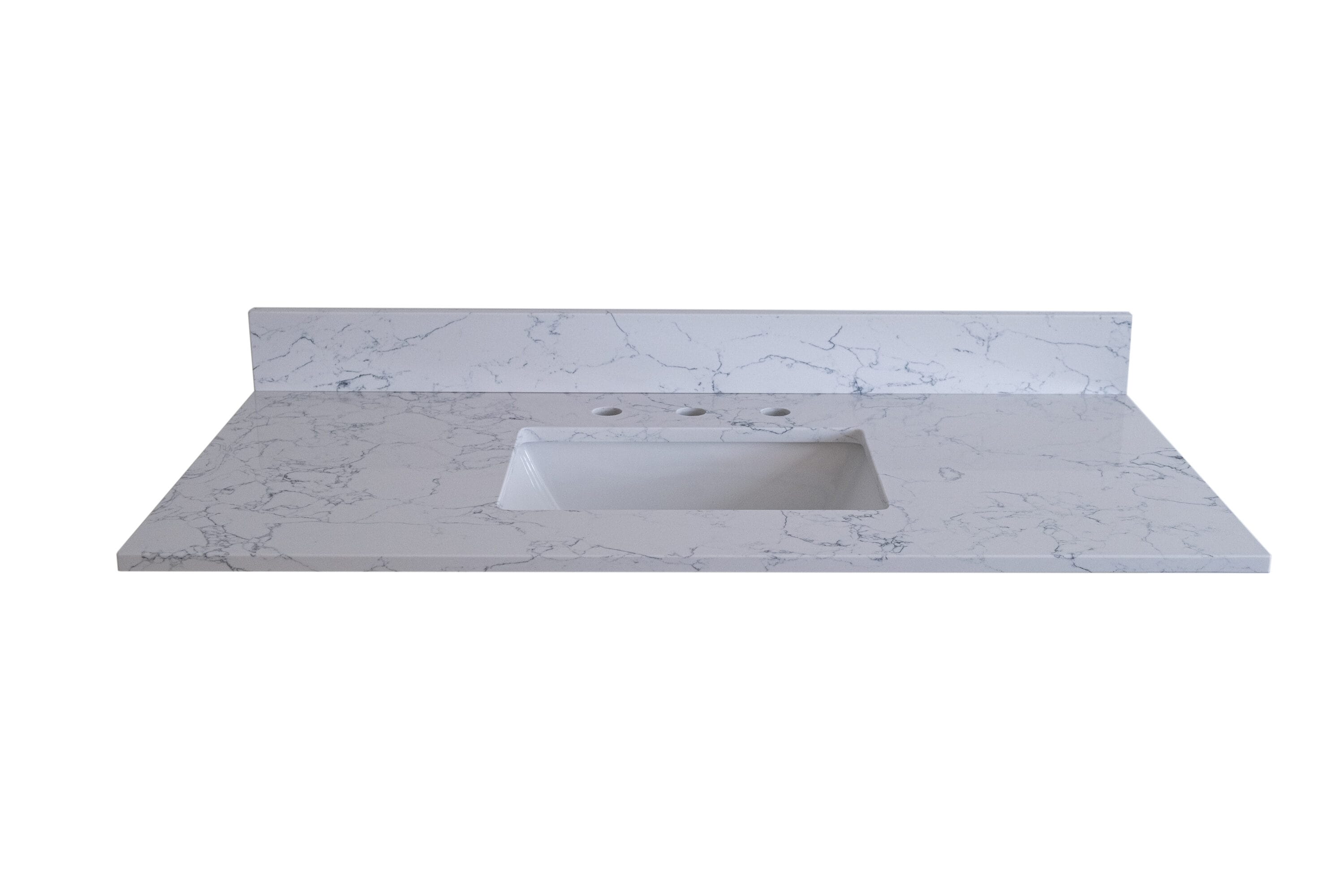 Pre-Drilled Three Holes Engineered Stone 37-in x 22-in Carrara Jade Ceramic Undermount Single Sink 3-Hole Bathroom Vanity Top | - WELLFOR NIE-M5TP996