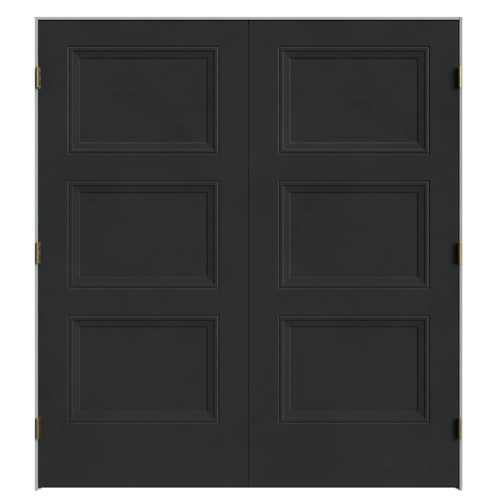 Masonite 641977 72-in x 80-in Midnight Black Solid core 3-panel square Bi-parting Smooth Prefinished Molded composite Flat Jamb Double Prehung Interior Door