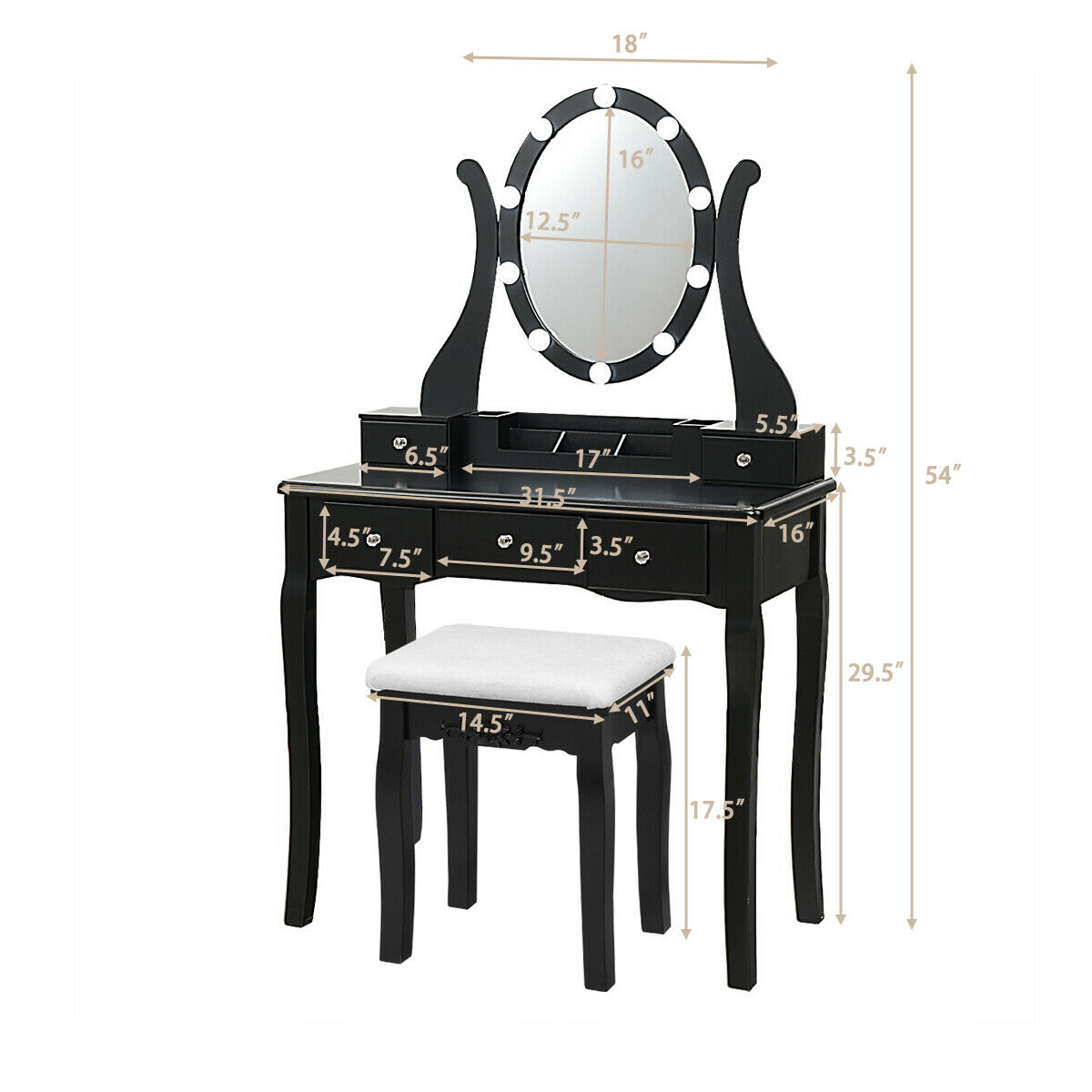 Costway CSHY001340 Bedroom-Vanities - View #4