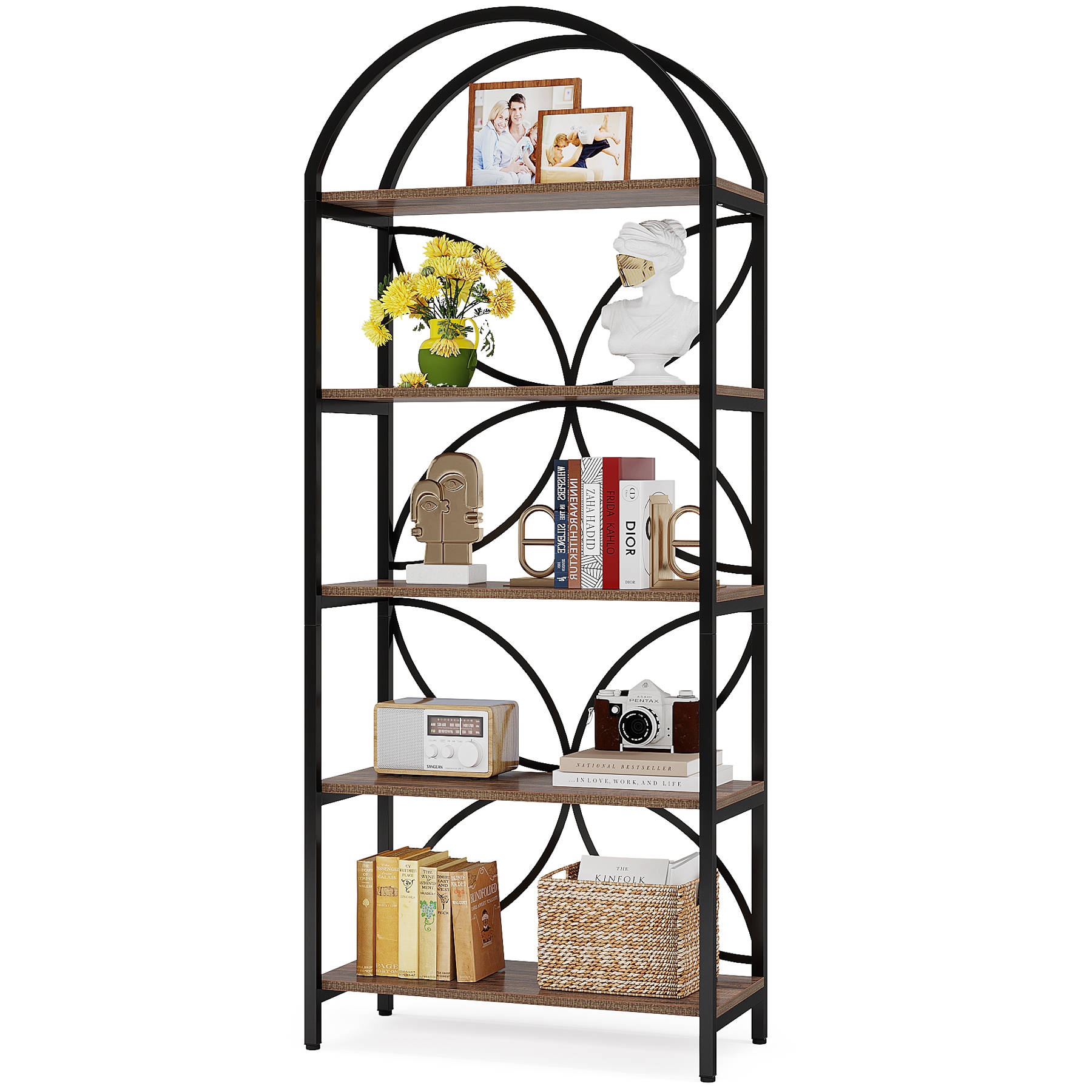 Tribesigns HOGA-JW0546 Rustic Brown Metal 5 -Shelf Bookcase ( 31.5-in W x 74.8-in H x 11.81-in D ) Painted