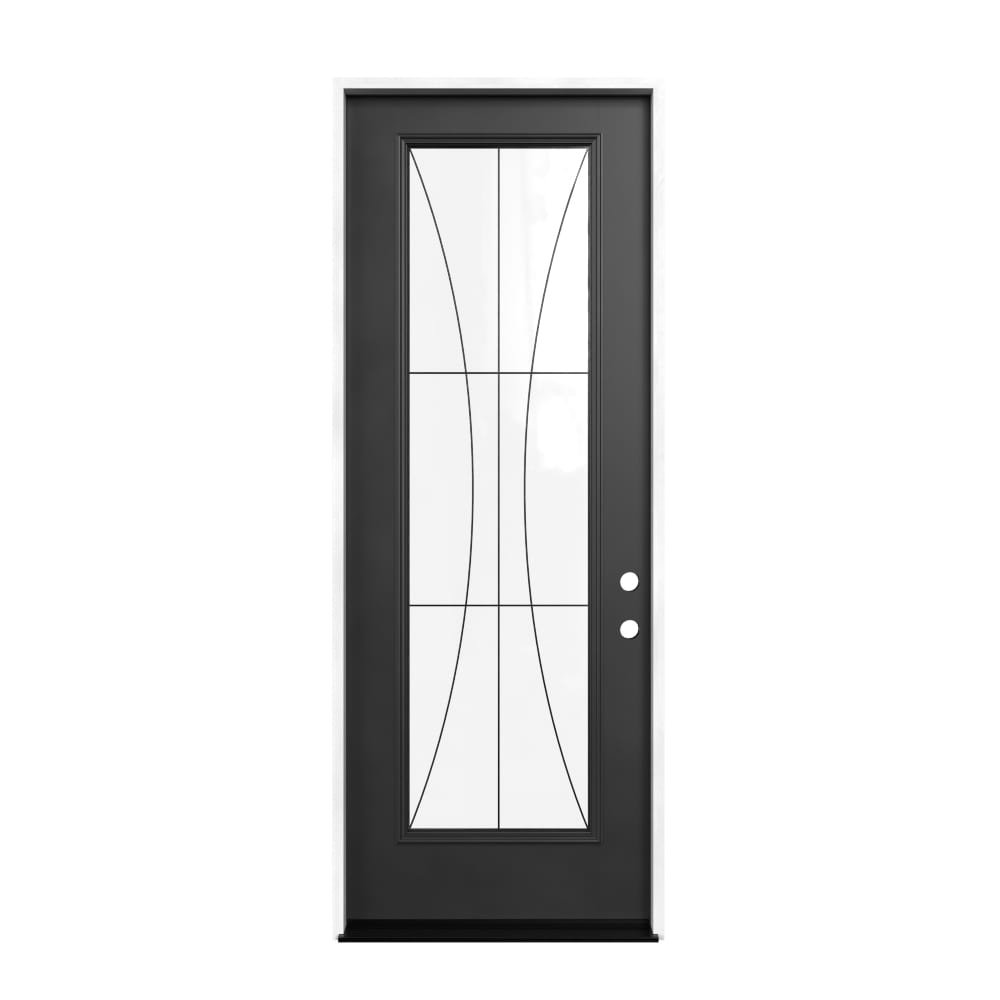 Masonite - M-Protect Luna Glass 36-in x 96-in x Fiberglass Left-hand inswing Peppercorn Painted P...