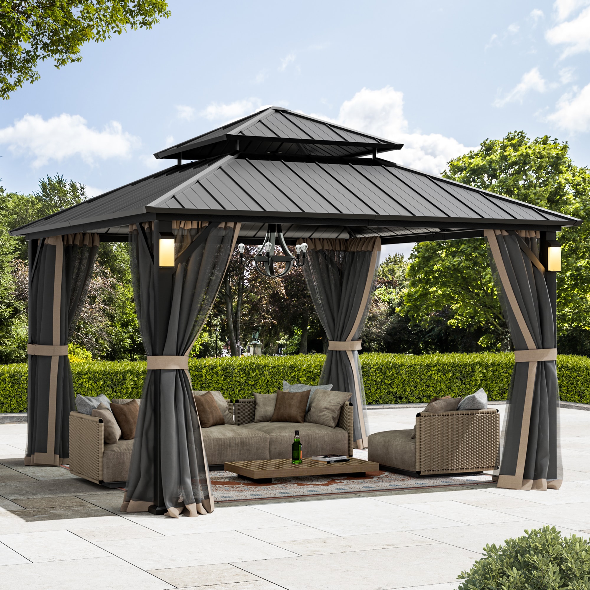 ELEVATE OUTDOORS IG10600148-1212 12-ft x 12-ft Solora Black Gazebo with Hardtop Roof (Screen Included)