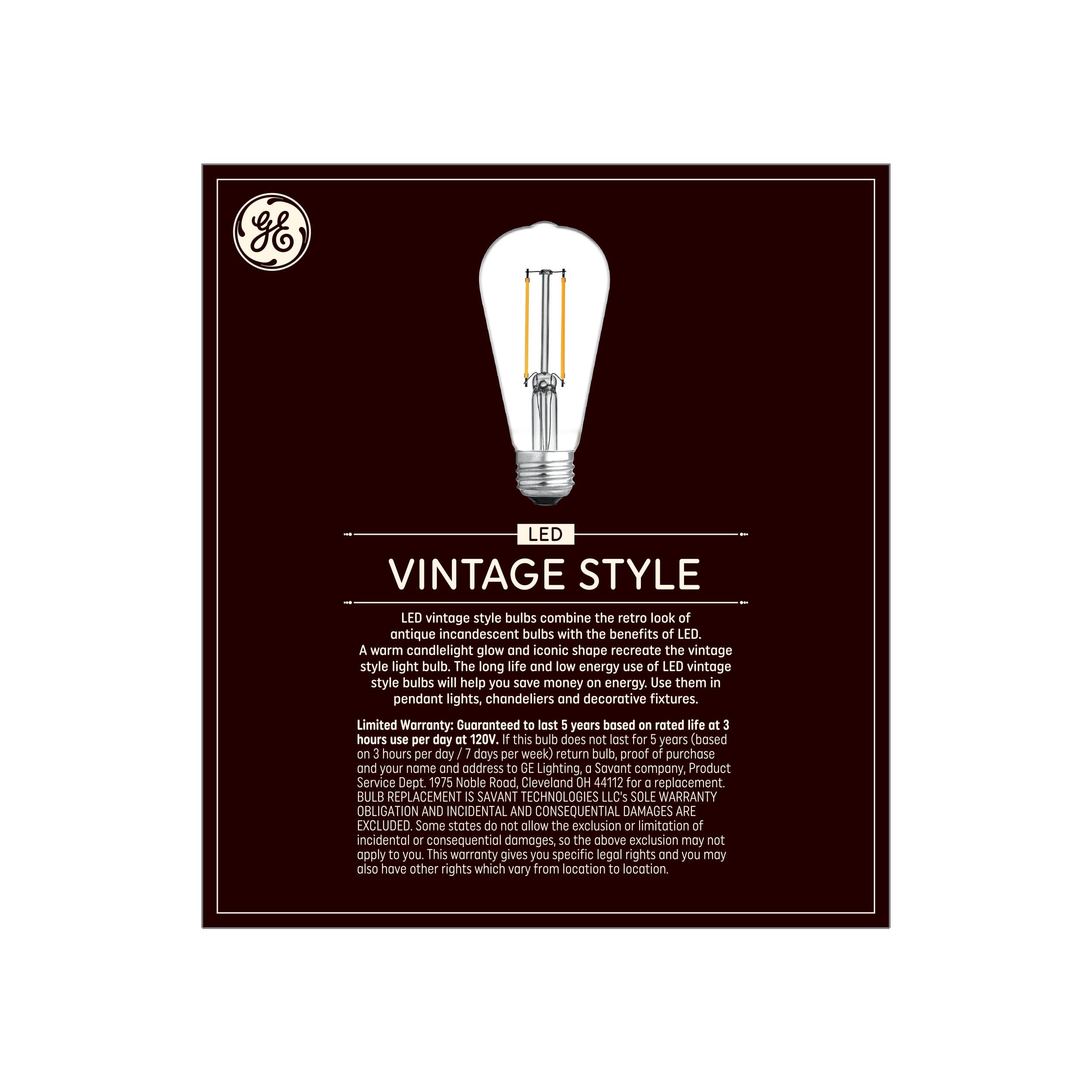 Clear Glass Vintage Edison LED Dimmable Light Bulb 2-Pack