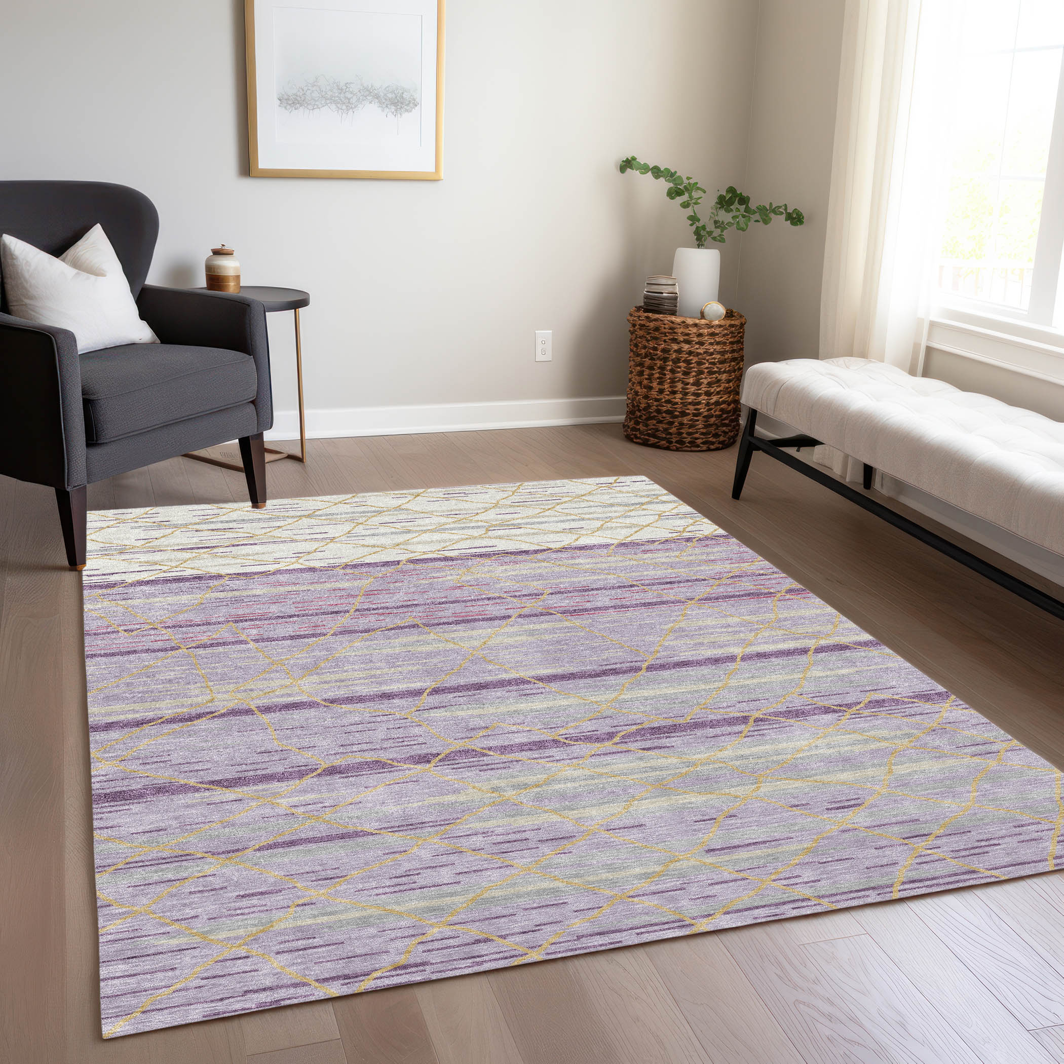 Addison Rugs ACN1025PP5X8 Chantille ACN1025PP 5 x 7 (ft) Polyester Purple Rectangular Indoor/Outdoor Geometric Machine washable Area rug