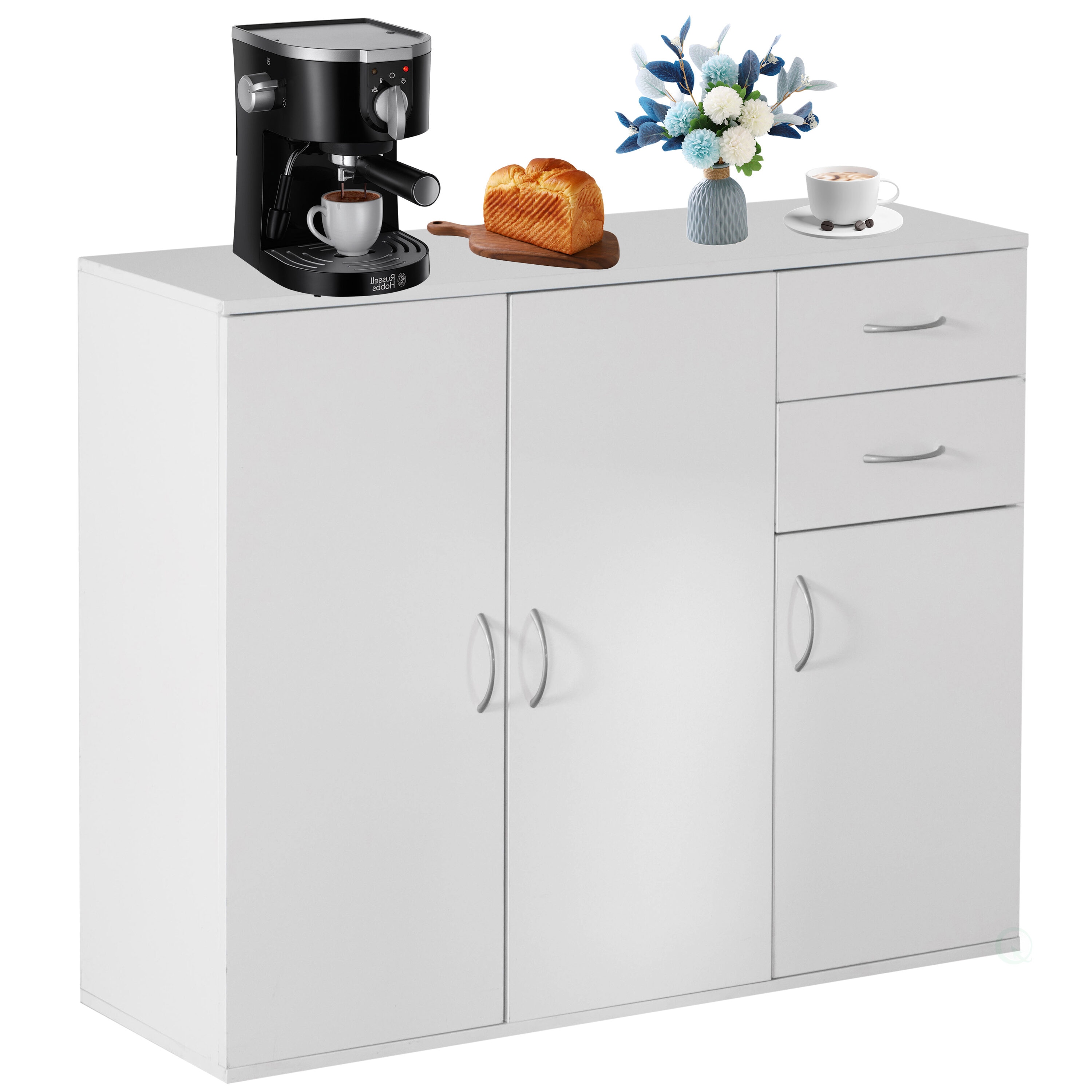 Basicwise QI004695.WT Contemporary/Modern White Buffet with Wine Storage
