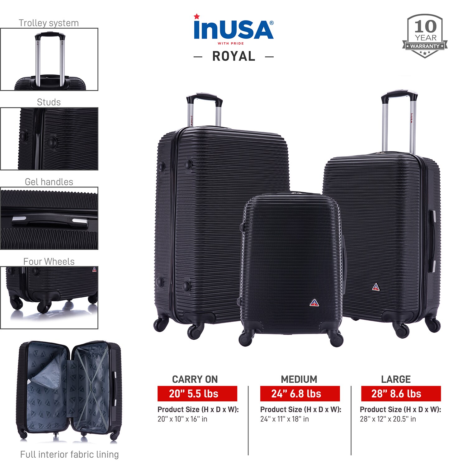 InUSA IUROYSML-BLK Luggage-And-Luggage-Sets - View #3