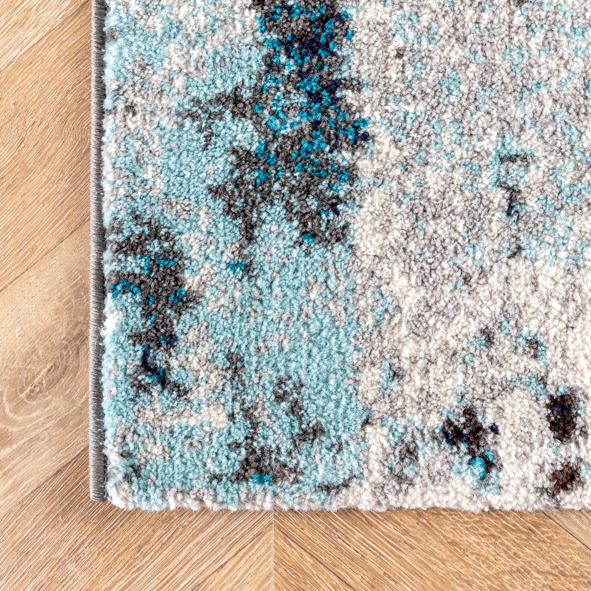 Haydee Blue and Gray Abstract Round Synthetic Area Rug, 5'0"