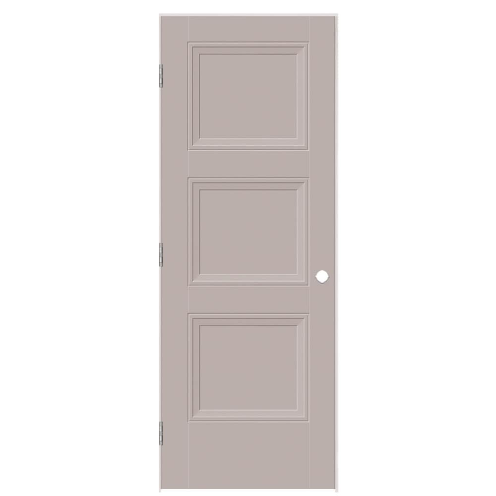 Masonite 1573326 30-in x 80-in Driftwood Solid core 3-panel square Right hand Smooth Prefinished Molded composite Flat Jamb Single Prehung Interior Door