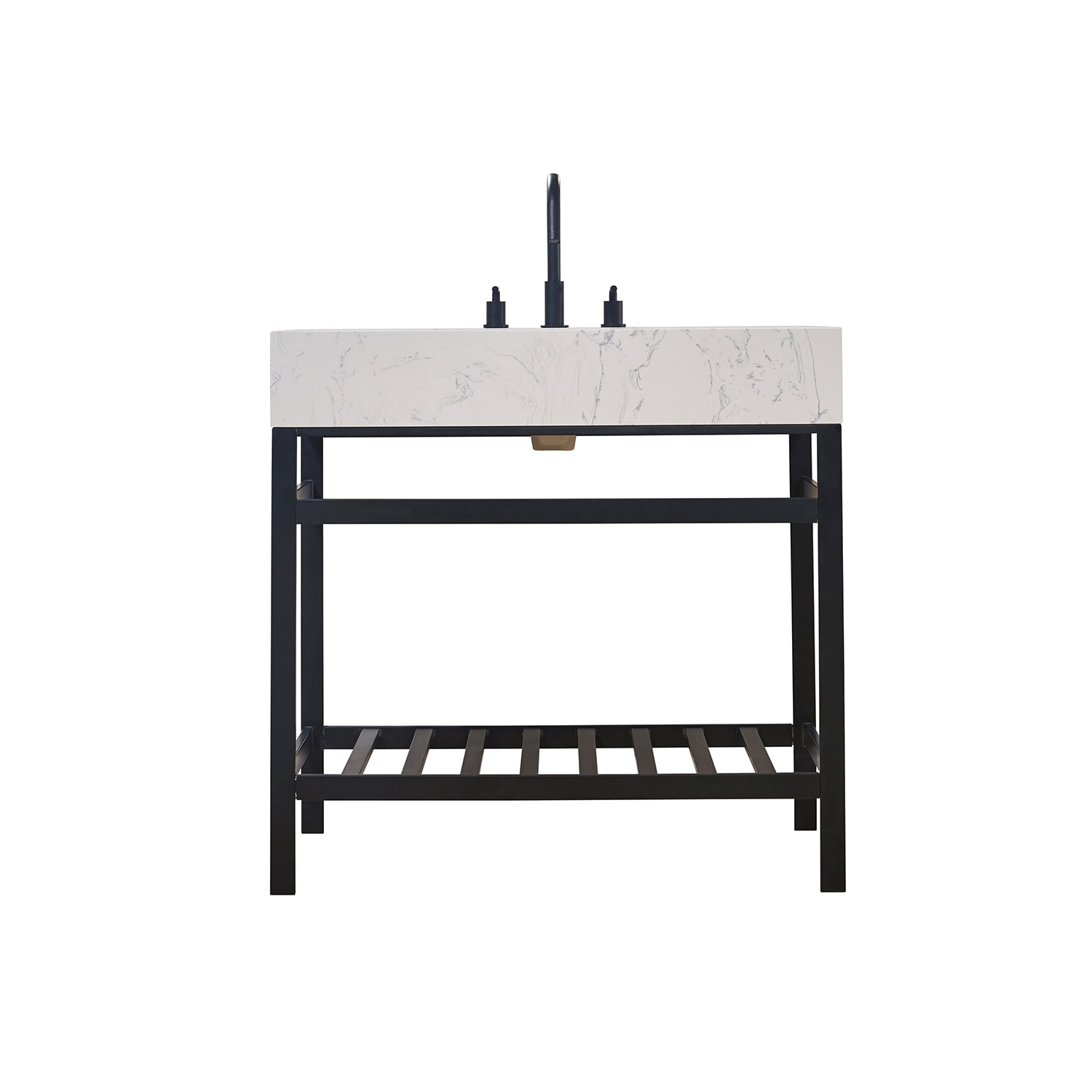 Altair 68036-AWAP-MB-NM Merano 36-in Matte Black Undermount Single Sink Bathroom Vanity with Aosta White Engineered Marble Top
