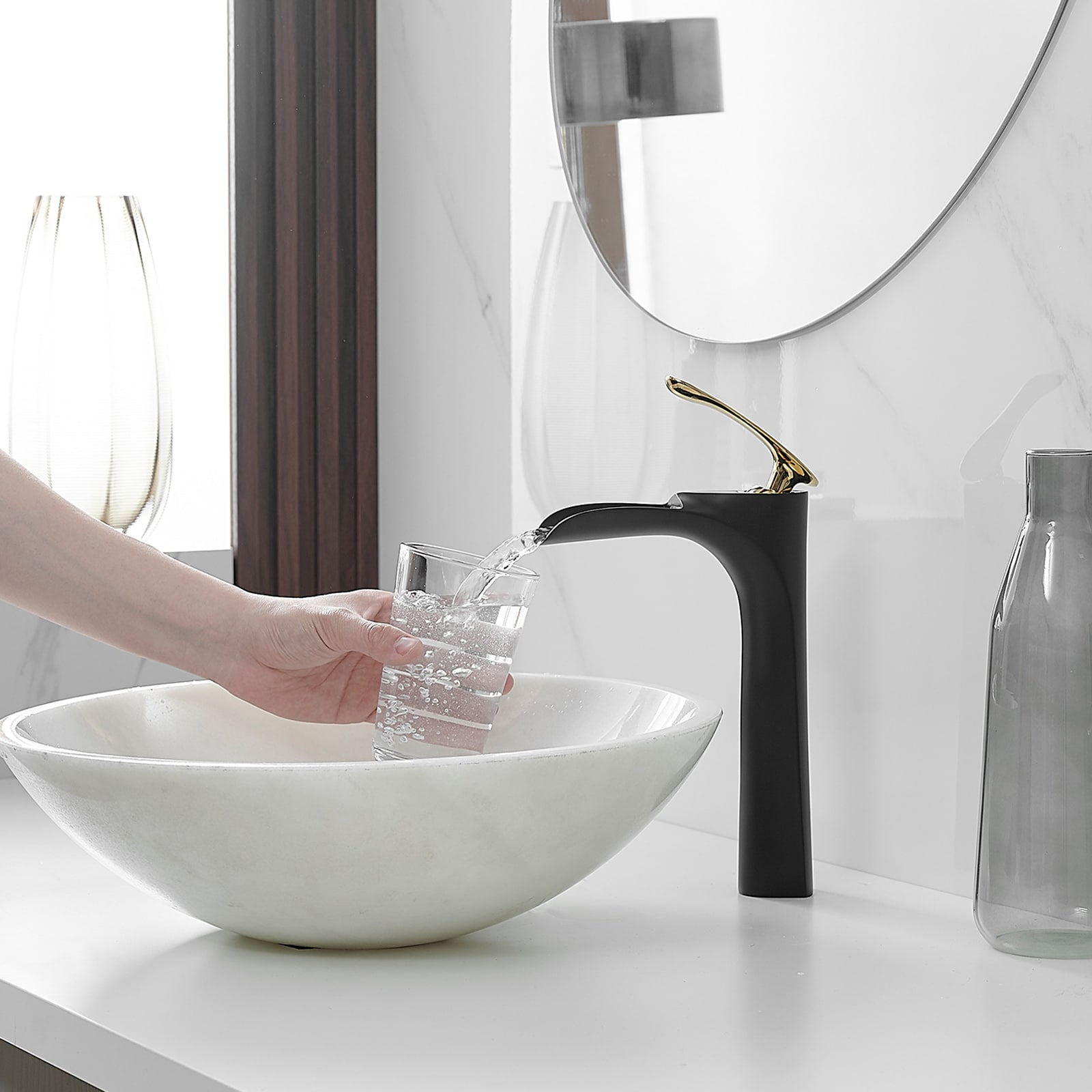 Matte Black and Gold Single Handle Vessel Sink Faucet