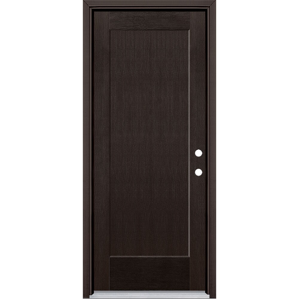 Masonite 5204188 Lincoln Park 32-in x 80-in x 4-9/16-in Fiberglass No glass Left-hand inswing Walnut Stained Prehung Single door Front Door with Brickmould Insulating core