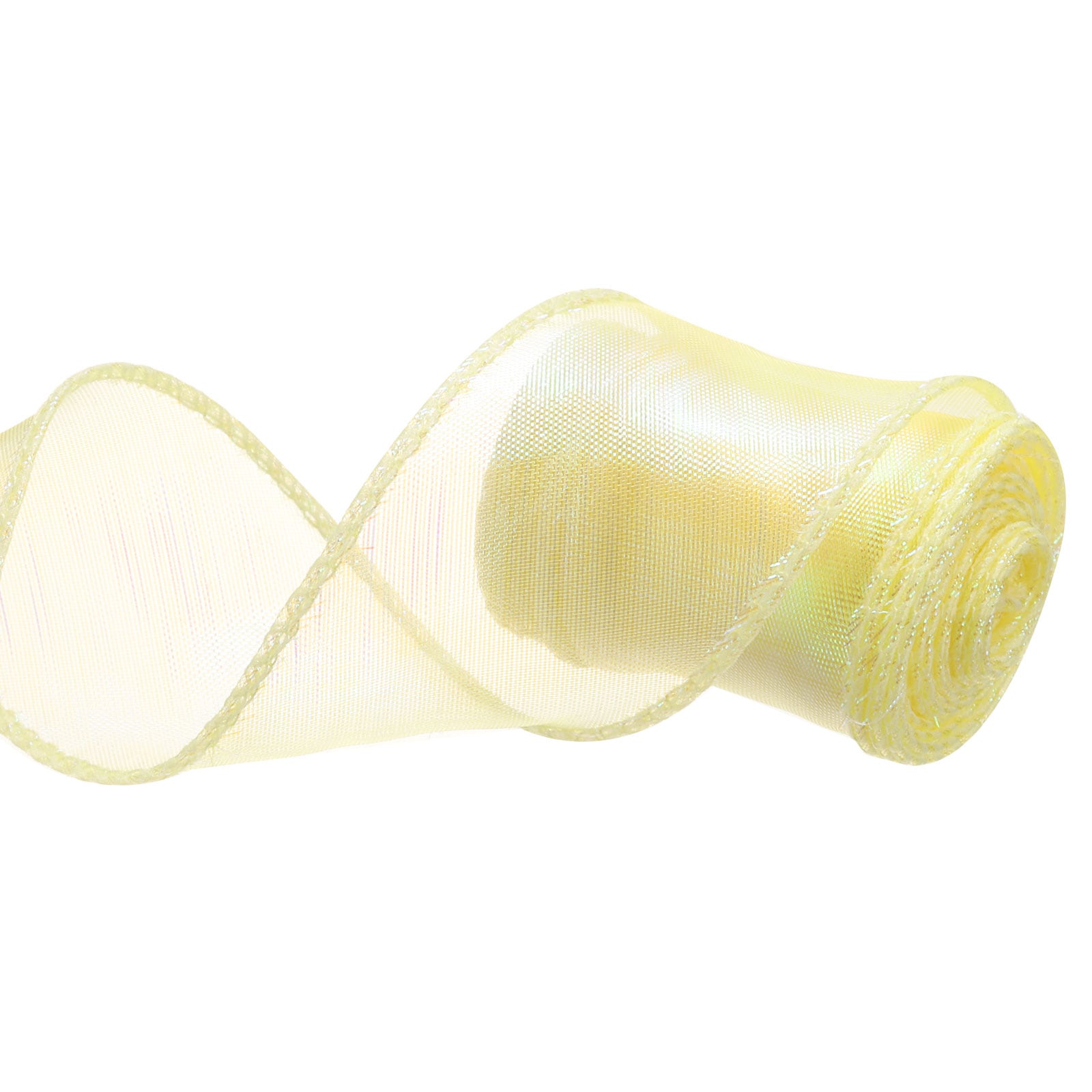 Unique Bargains 1 1/2 Inch Wide Sparkly Sheer Wired Organza Ribbon Pastel Shimmer Iridescent Chiffon Ribbons 3 Yard Yellow for Gift Wrapping Bouquet Wedding Bows