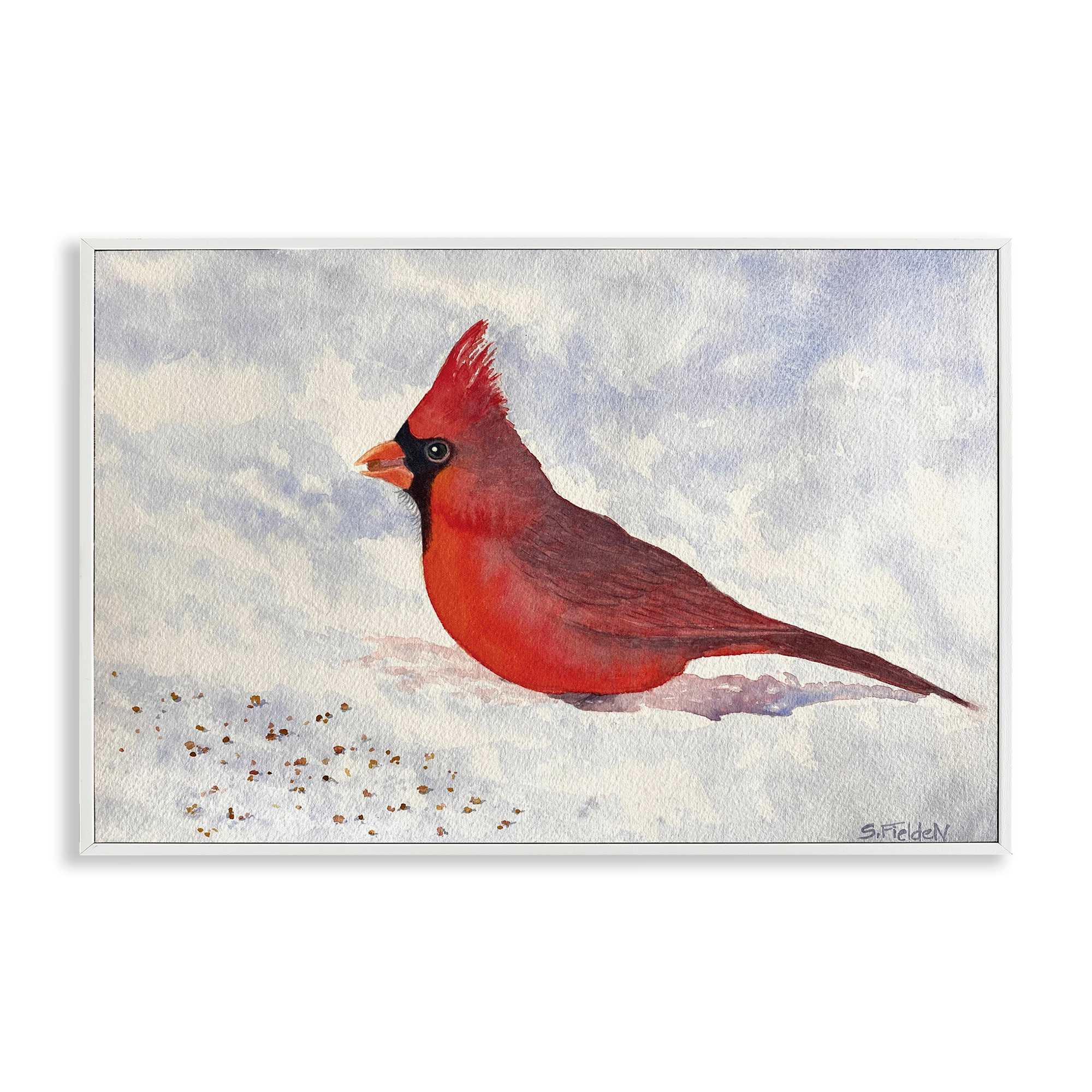 Stupell Industries BS-577-WFR-20X30 Red Cardinal in Snow Framed Giclee design by Stephanie Fielden