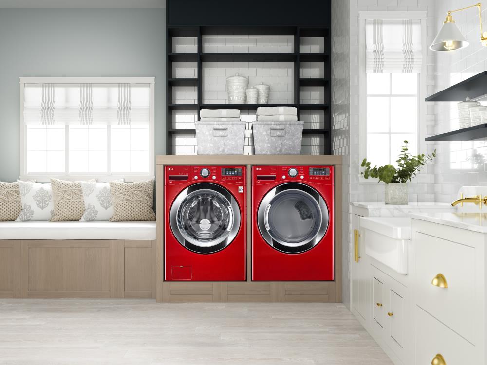 Lg front load washer deals and dryer set red