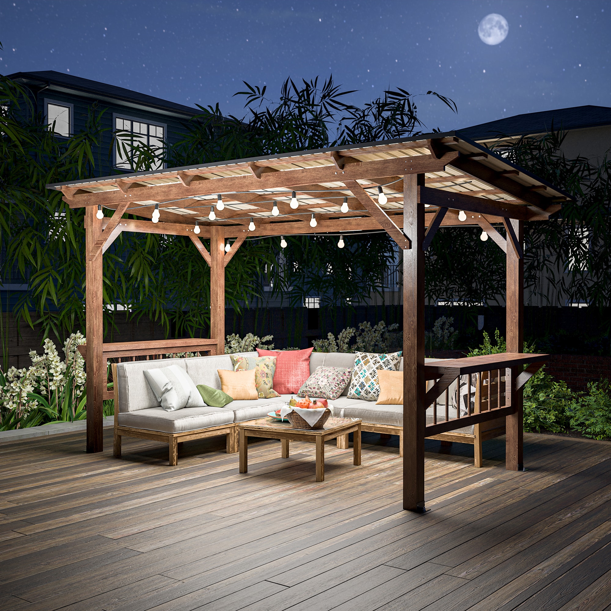 Mondawe MD-T2500002 7-ft x 13-ft Brown Rectangle Grill Gazebo with Hardtop Steel Roof
