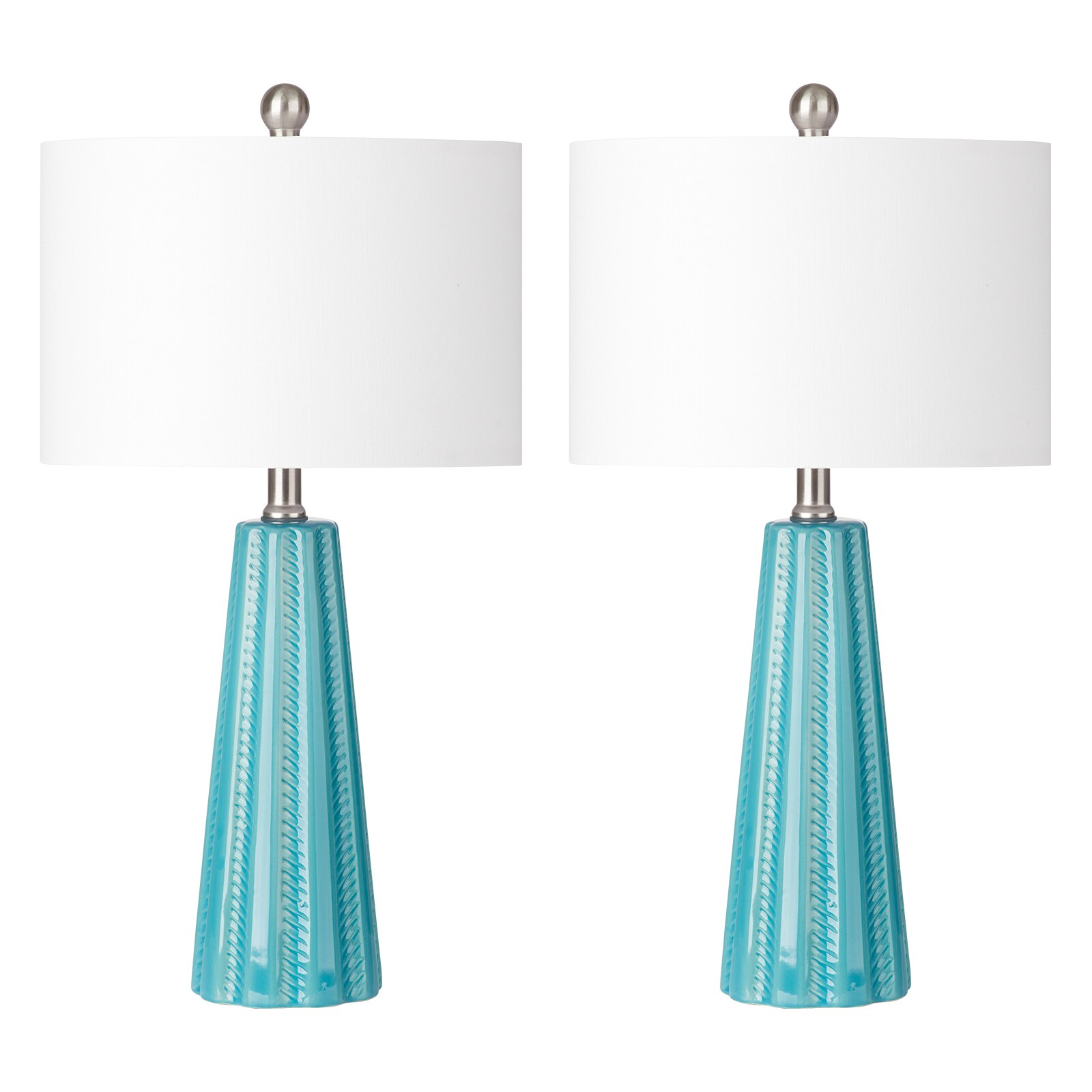 UrFurnishings TD-272 Mykeia 23.5-in Turquoise LED Rotary socket Table Lamp with Linen Shade