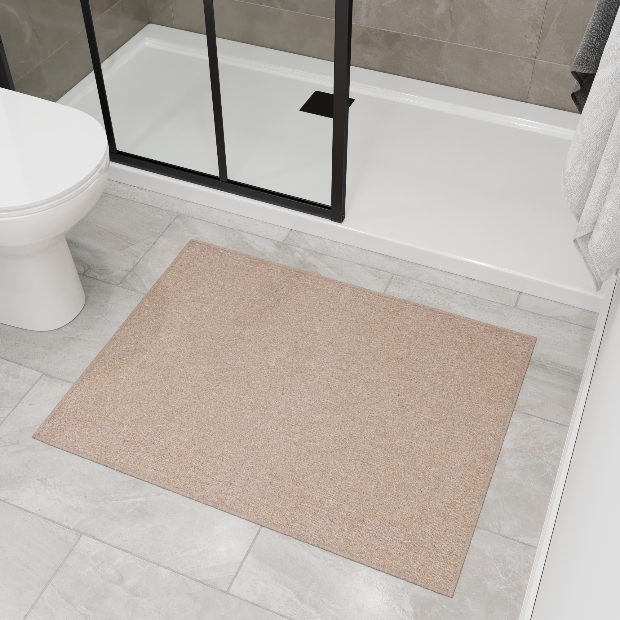 Ottomanson OSC8501-3X4 Non-Slip 2'6" x 4' Custom Cut Entryway Mat 3 x 4 (ft) Loomed Polyester Beige Rectangular Indoor Solid Area rug