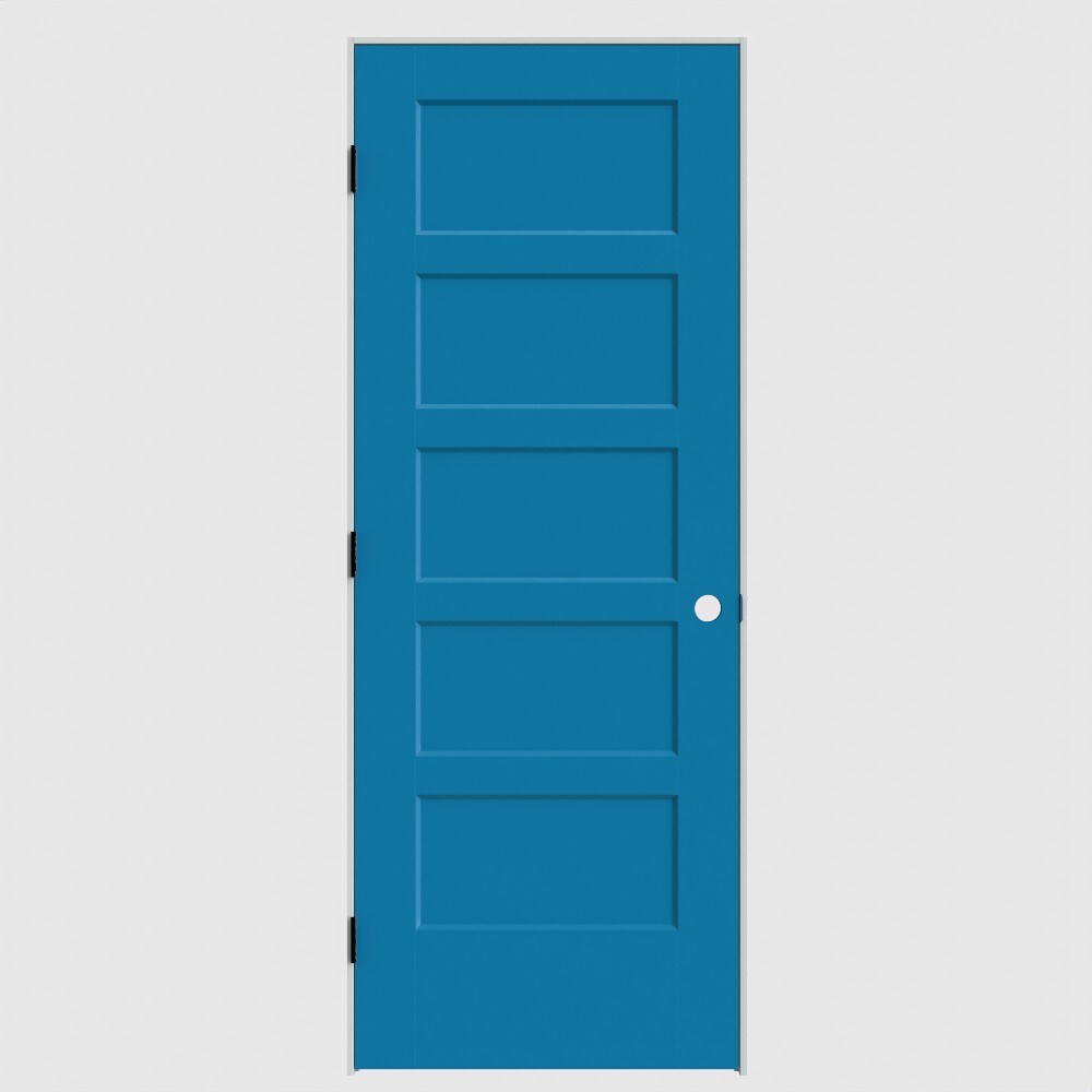 Masonite 640747 24-in x 80-in Blue Heron Solid core 5-panel square Left hand Smooth Primed Molded composite Flat Jamb Single Prehung Interior Door