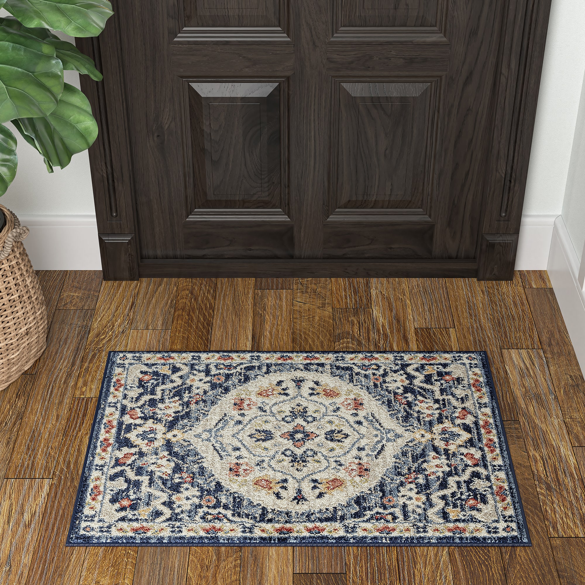 Tayse TUS1107 2X3 Tuscany 2 x 3 (ft) Loomed Polypropylene Blue Rectangular Indoor Medallion Farmhouse/Cottage Throw rug