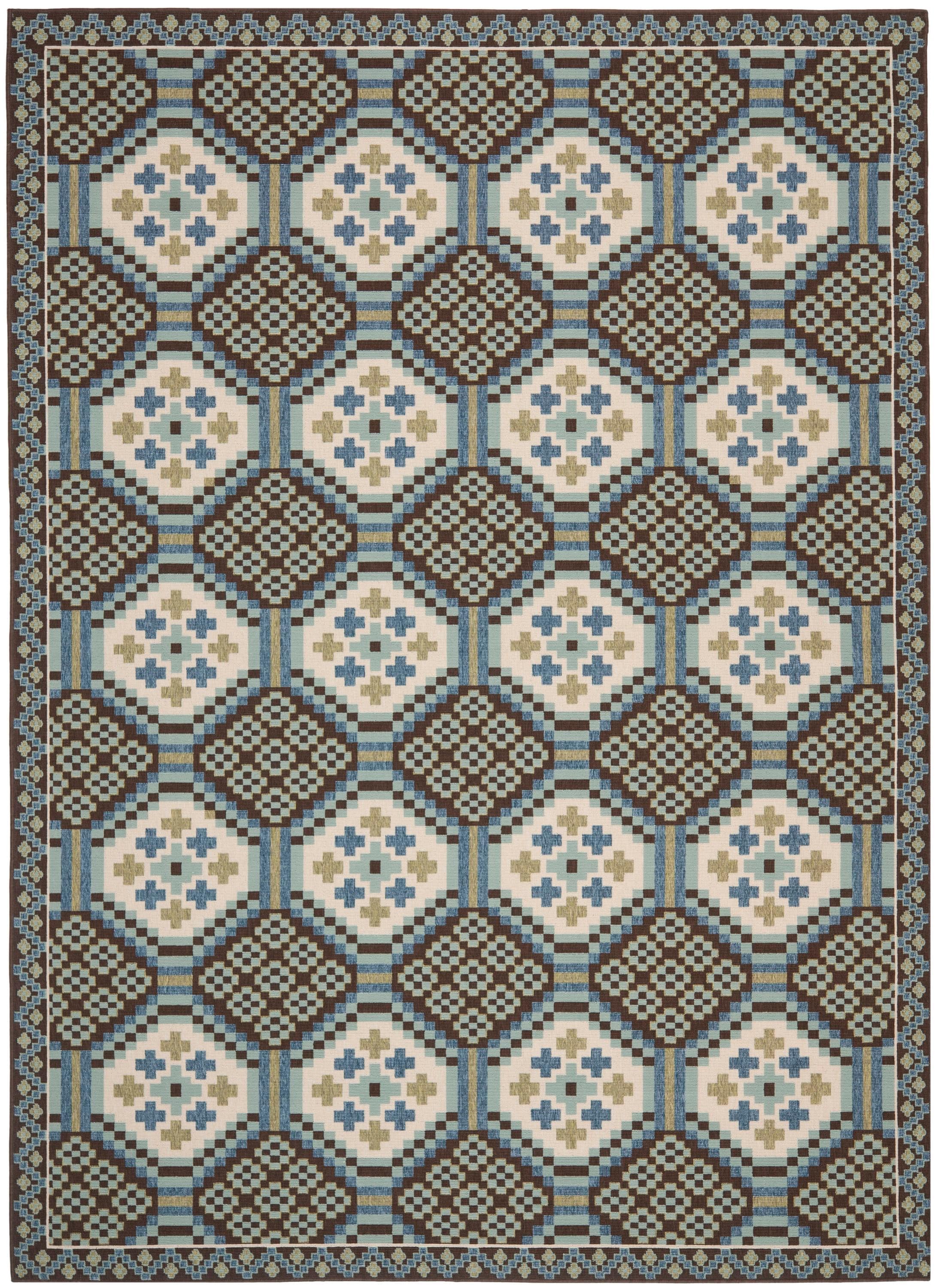 Safavieh VER100-0652-8 Veranda Ghinwa 8 x 11 (ft) Loomed Synthetic Blue/Chocolate Rectangular Indoor/Outdoor Abstract Coastal Area rug