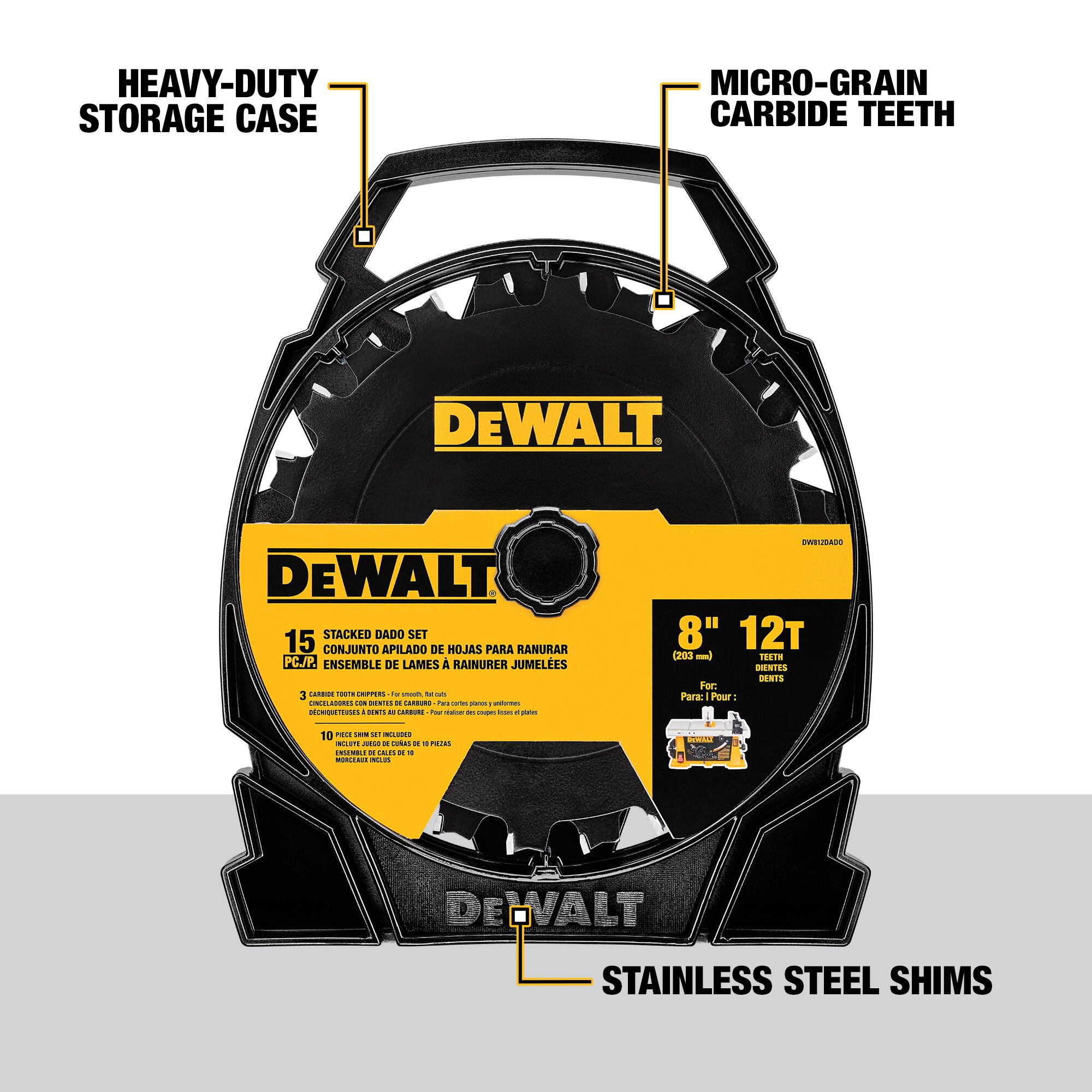 DEWALT 8-in 12-Tooth Fine Finish Carbide Dado Miter/Table Saw Blade in the Circular Saw Blades department at