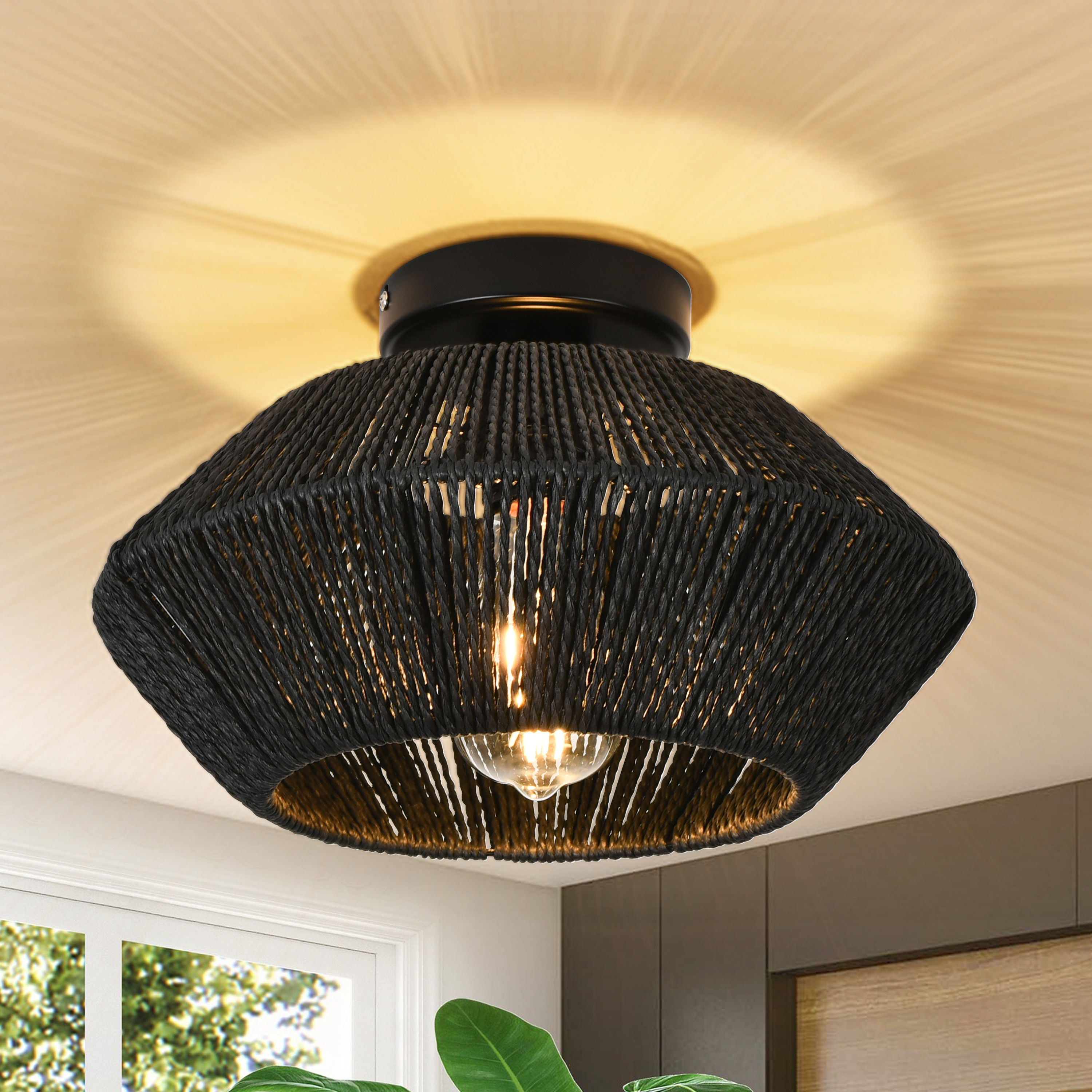 GoYeel ZC026BL 1 -Light 12.6-in Black Semi Flush Mount Light