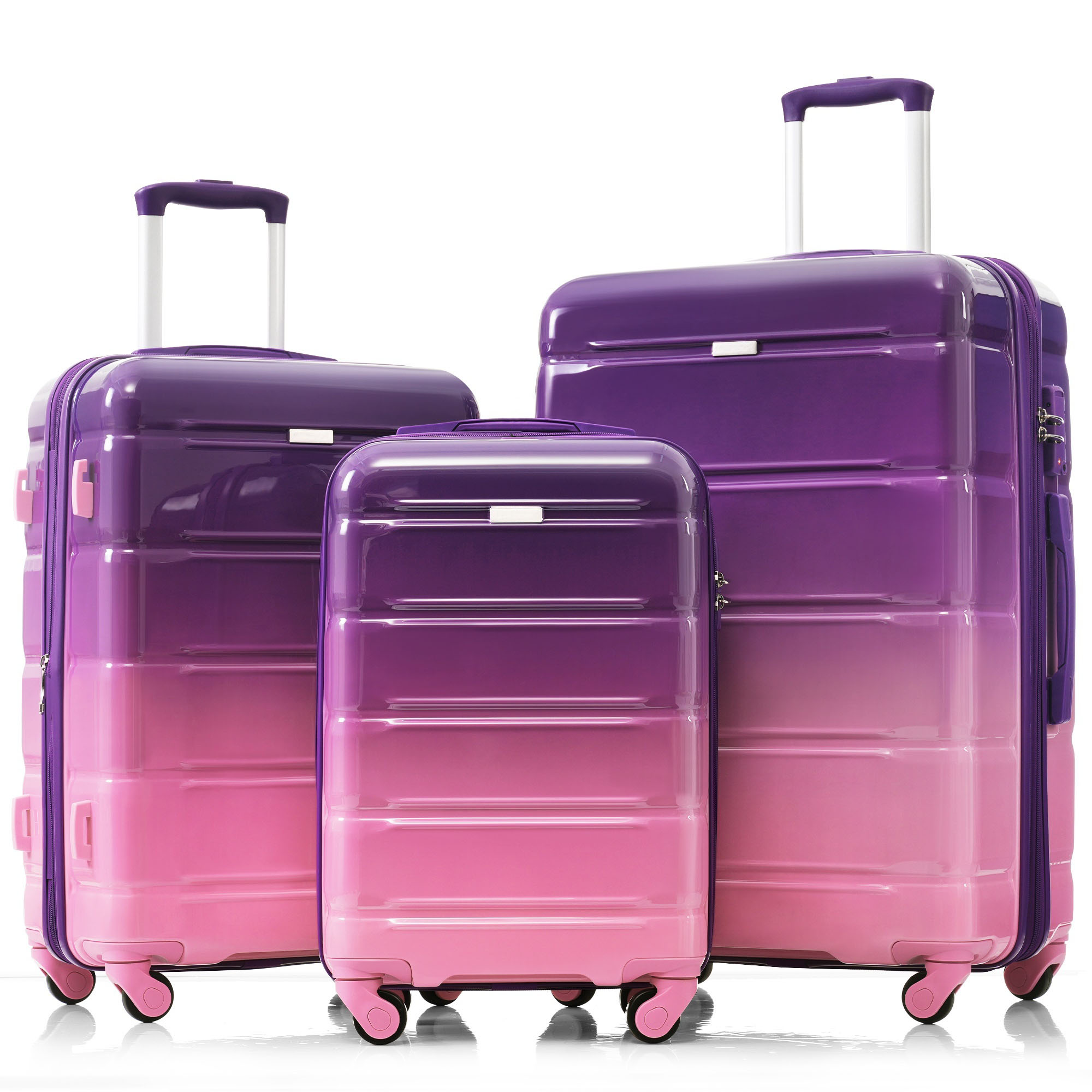 Bybafun YD9600047 25.5x18.1x11.6IN Purple Plastic Hardshell Suitcase set 3 -Bag