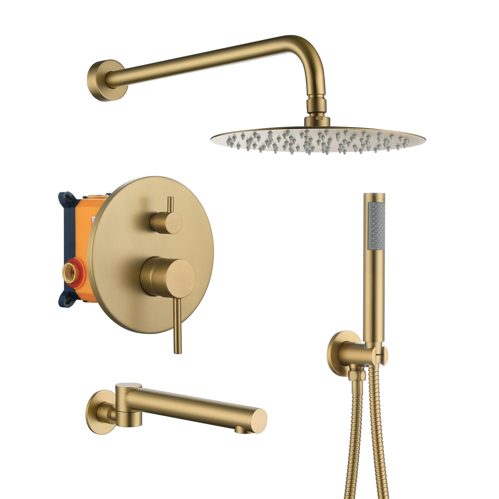 Mondawe Brushed Gold 10-in Built-In Shower Faucet System with 3-way ...