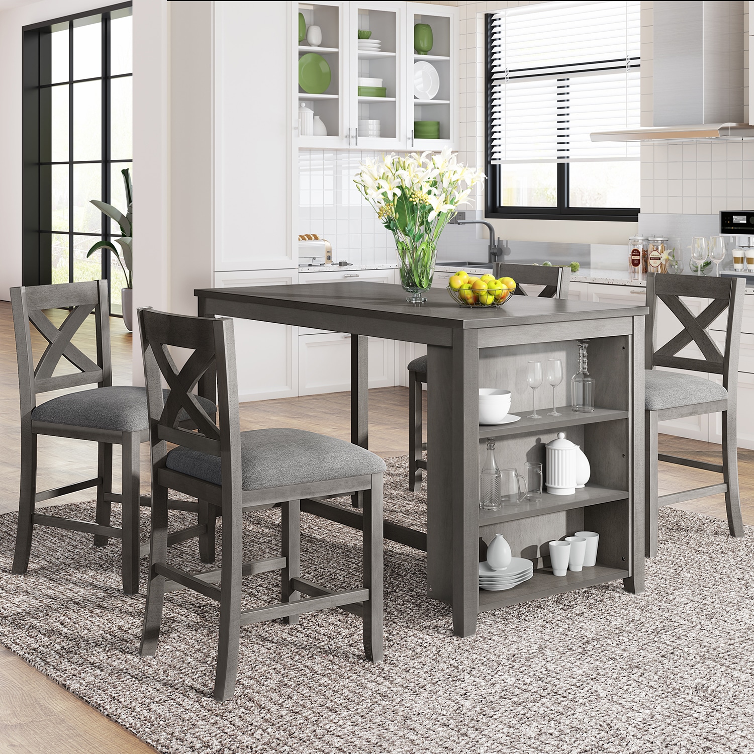 White and gray kitchen table outlet set