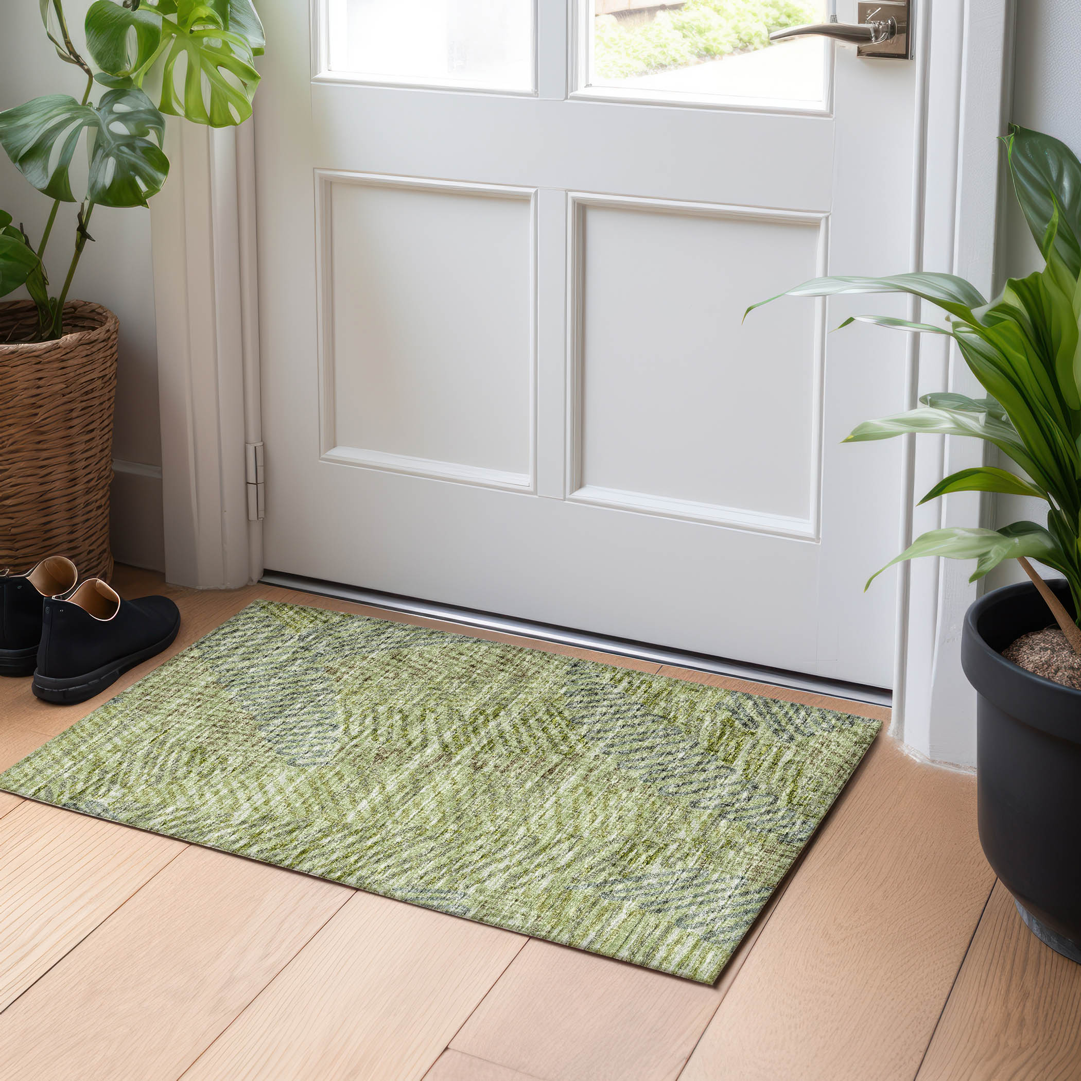 Addison Rugs AMF117GN20X30 Mayfield AMF117GN 2 x 3 (ft) Loomed Polyester Green Rectangular Indoor Geometric Machine washable Area rug