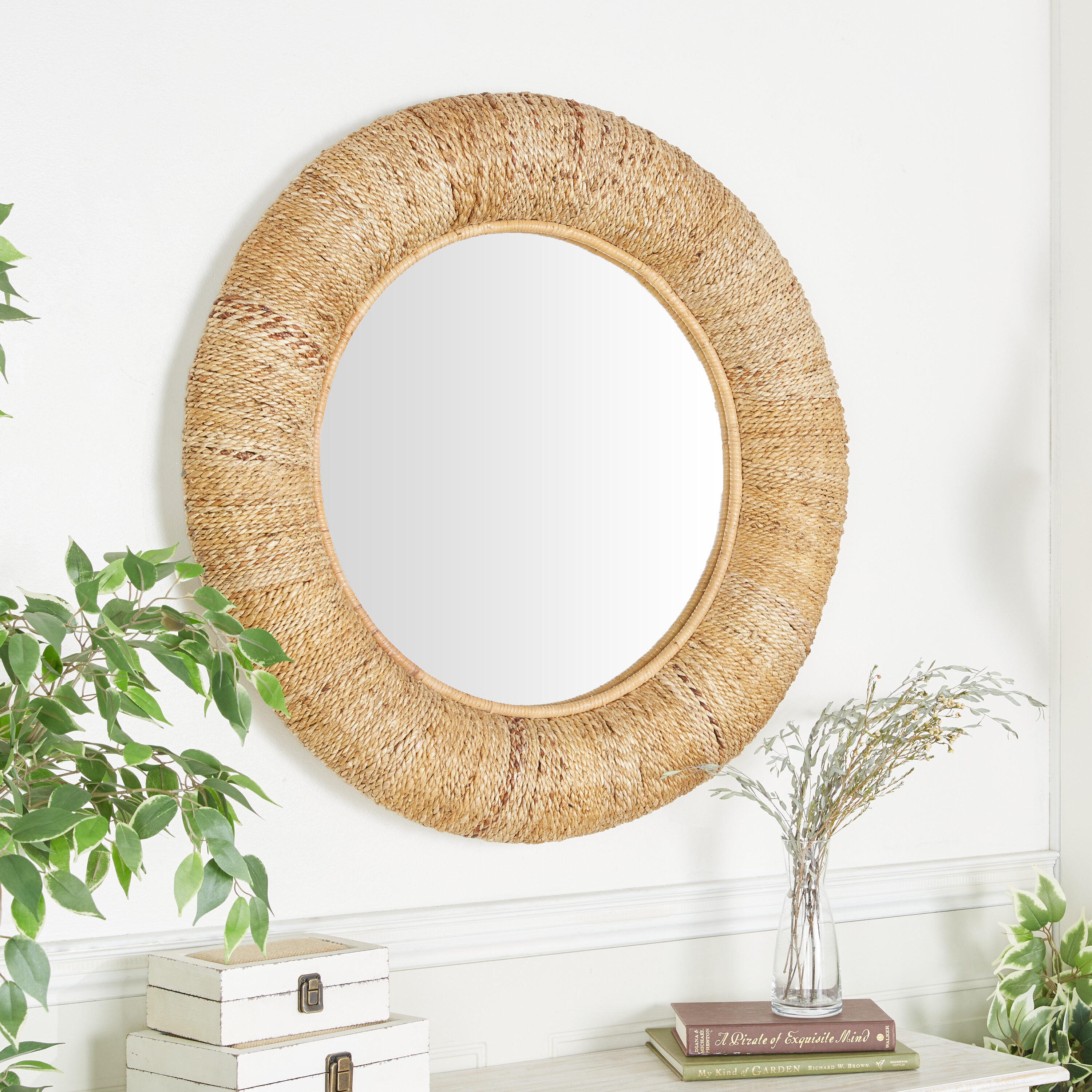 Oval Jute Mirror with Fringe, Boho Wall Mirror