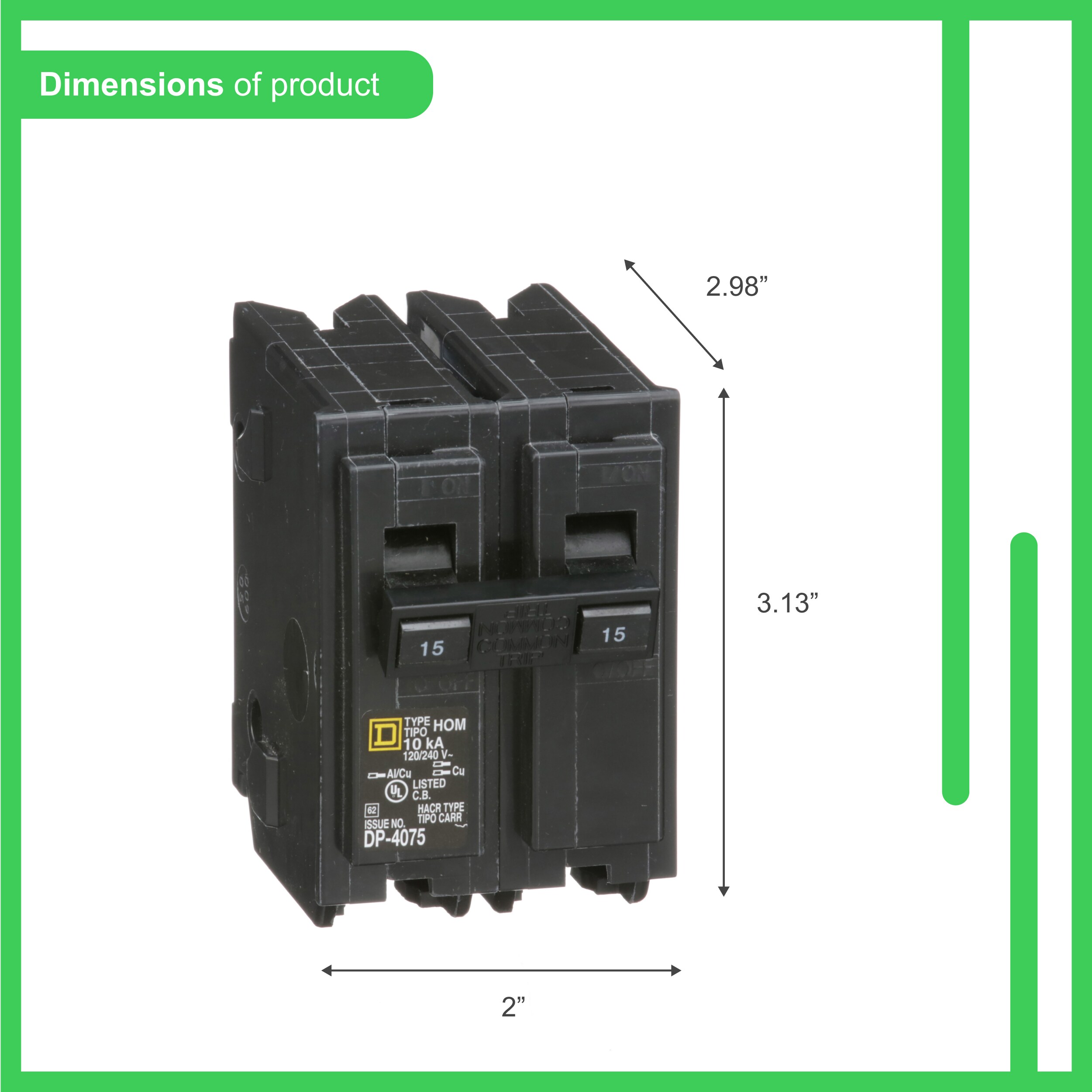 Square D Homeline 15-amp 2 -Pole Standard trip Circuit Breaker