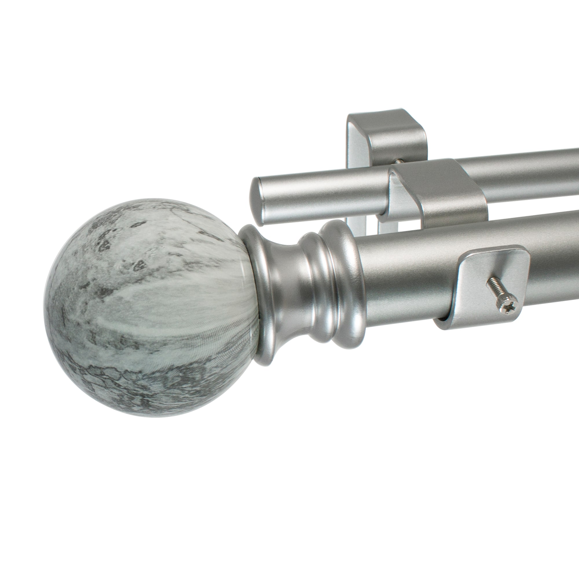 Adjustable Antique Silver Double Curtain Rod Set with Grey Marble Finials