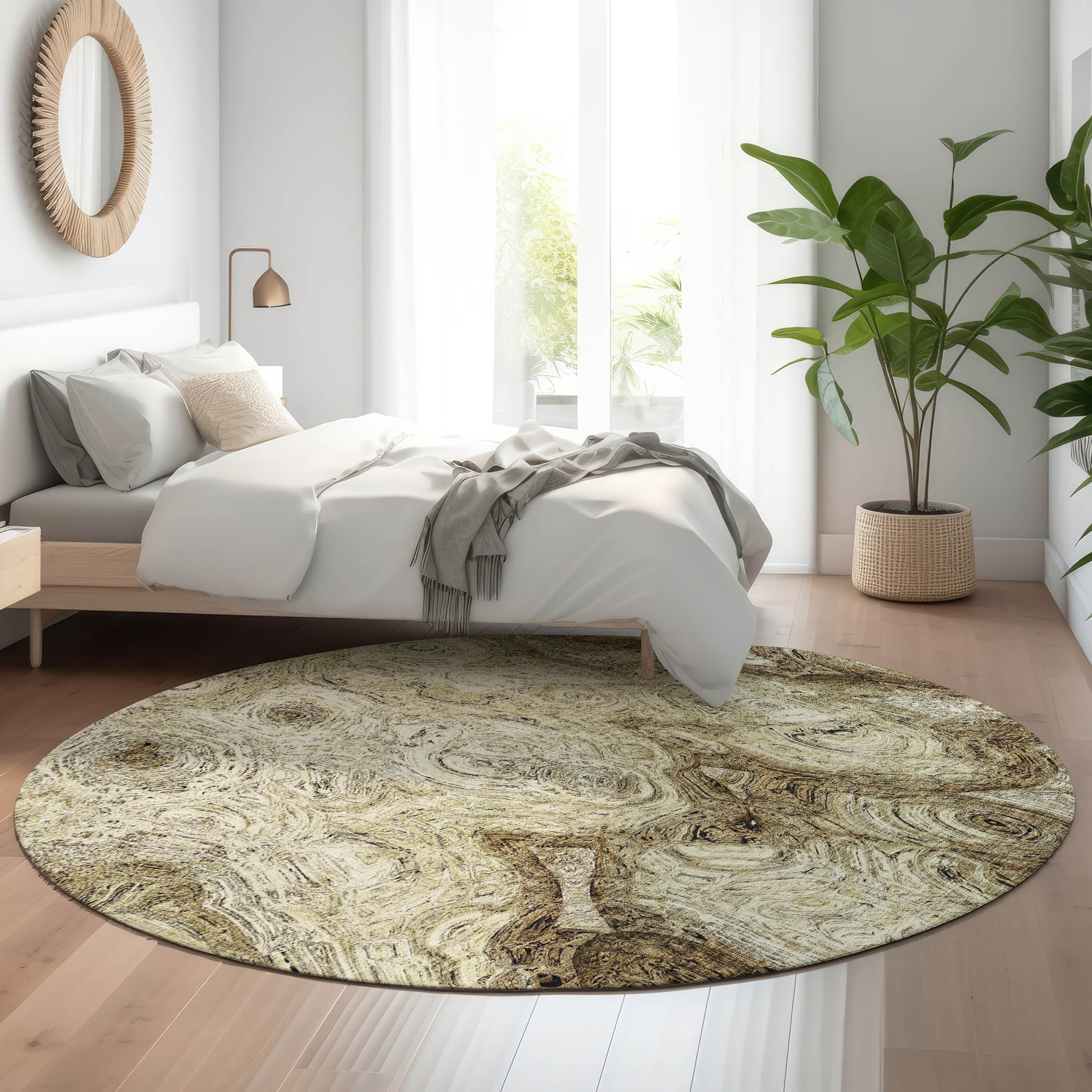 Addison Rugs AMF579BG8RO Mayfield AMF579BG 8 x 8 (ft) Loomed Polyester Beige Round Indoor Geometric Machine washable Area rug
