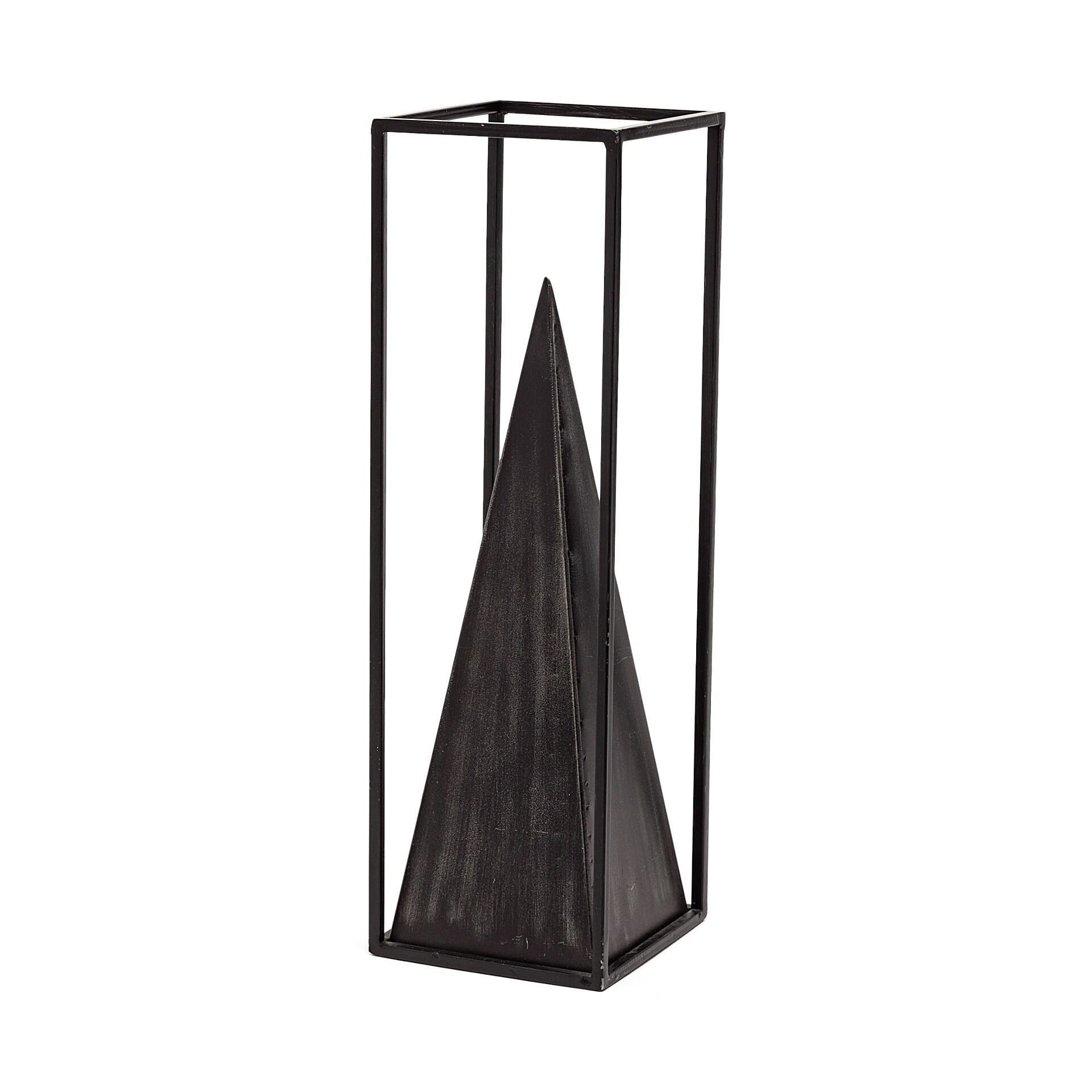 Mercana 67656 15.9449-in Black Metal Pyramid In A Square Frame Tabletop Decoration